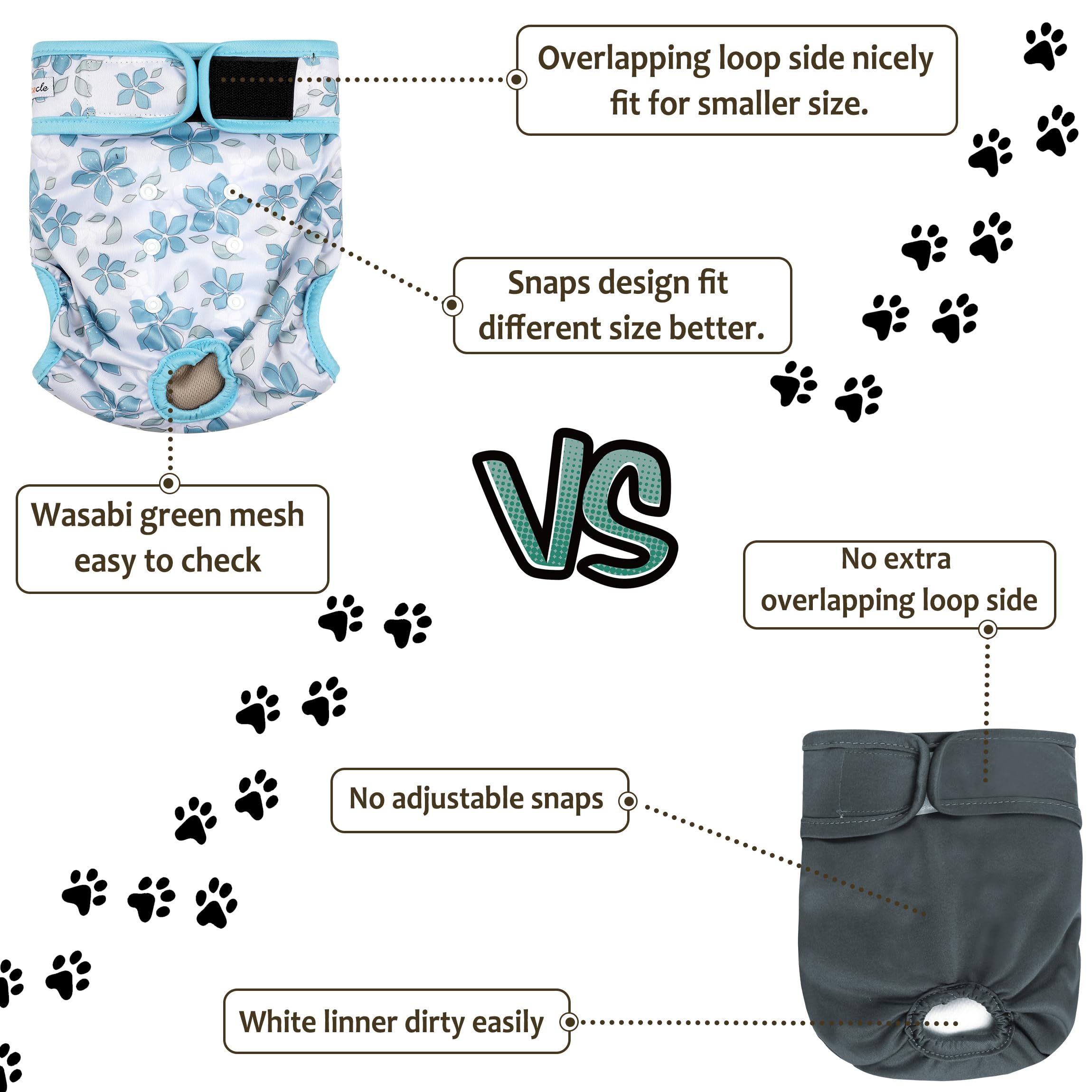 Grecle Washable Female Dog Diapers (3 Pack) - No Leak Reusable Diapers For Doggy Female In Period - Highly Absorbent Dog Heat Panties With Adjustable Snaps L