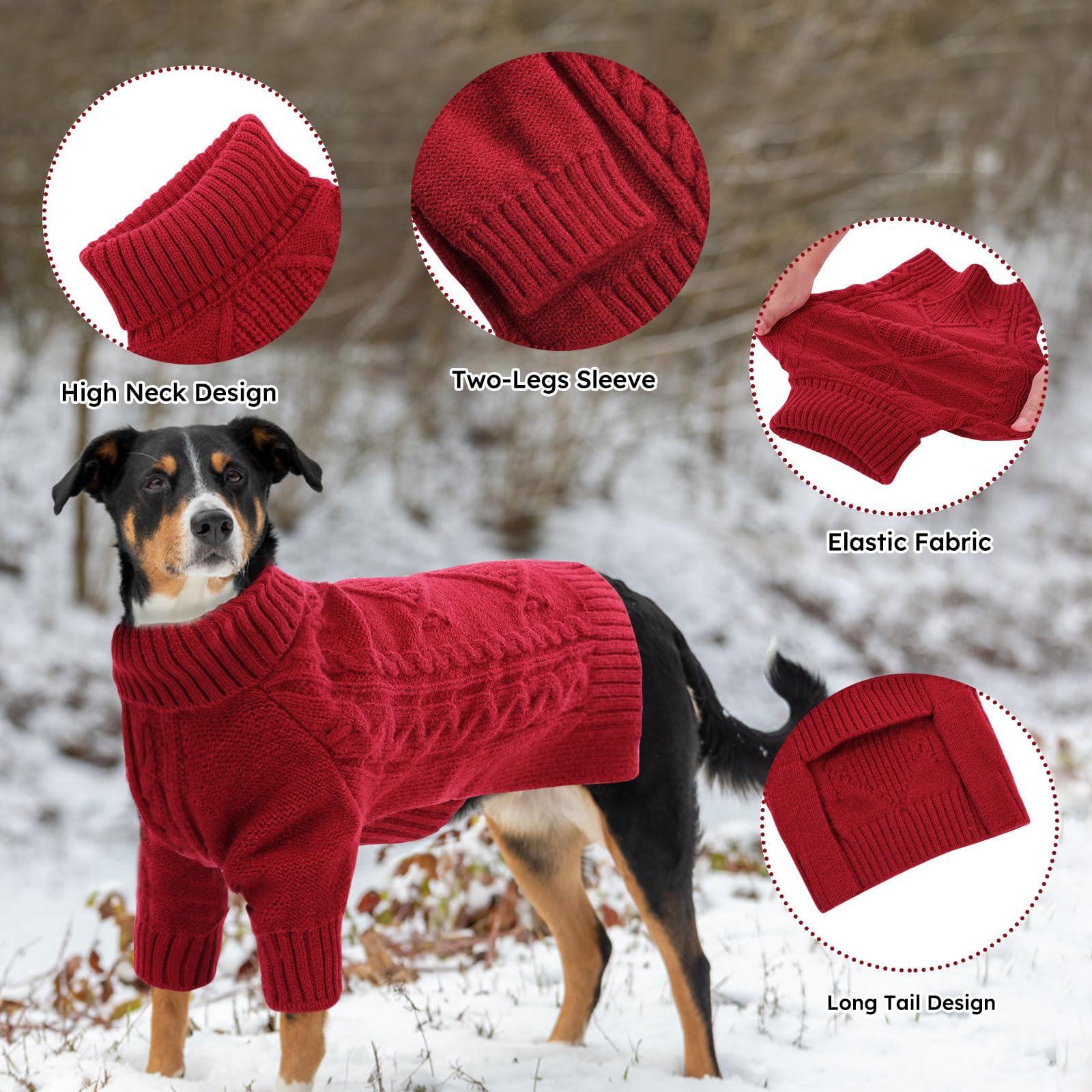 Asenku Knitted Dog Sweater, Pullover Big Thermal Dog Winter Sweater, Turtleneck Doggy Sweater For Large Medium Dogs Boy Girl,War