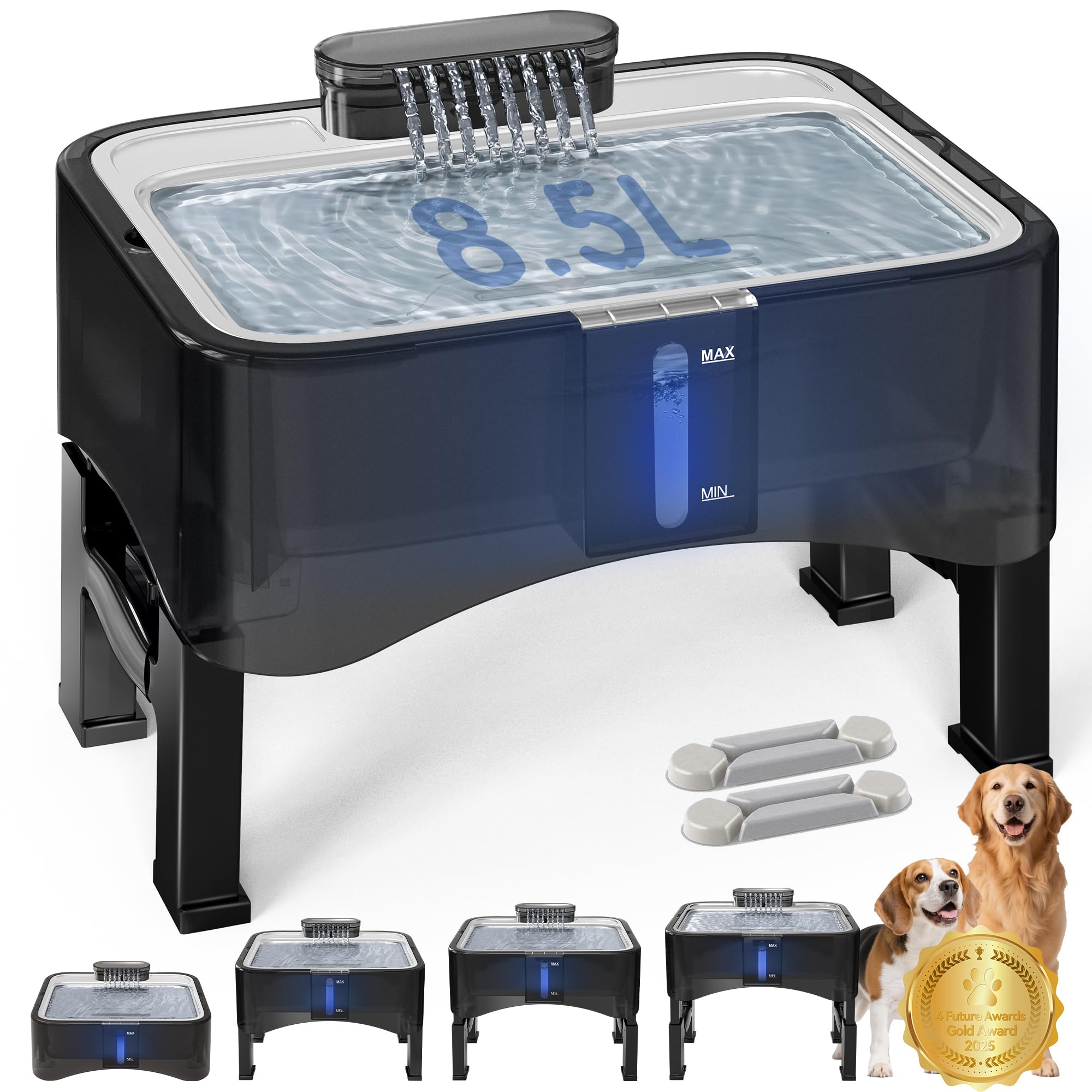 UPSKY 2.25Gal Elevated Dog Water Fountain, 4 Heights Adjustable Pet Fountain for All Dog Sizes, 304 Stainless Steel Tray Indoor 