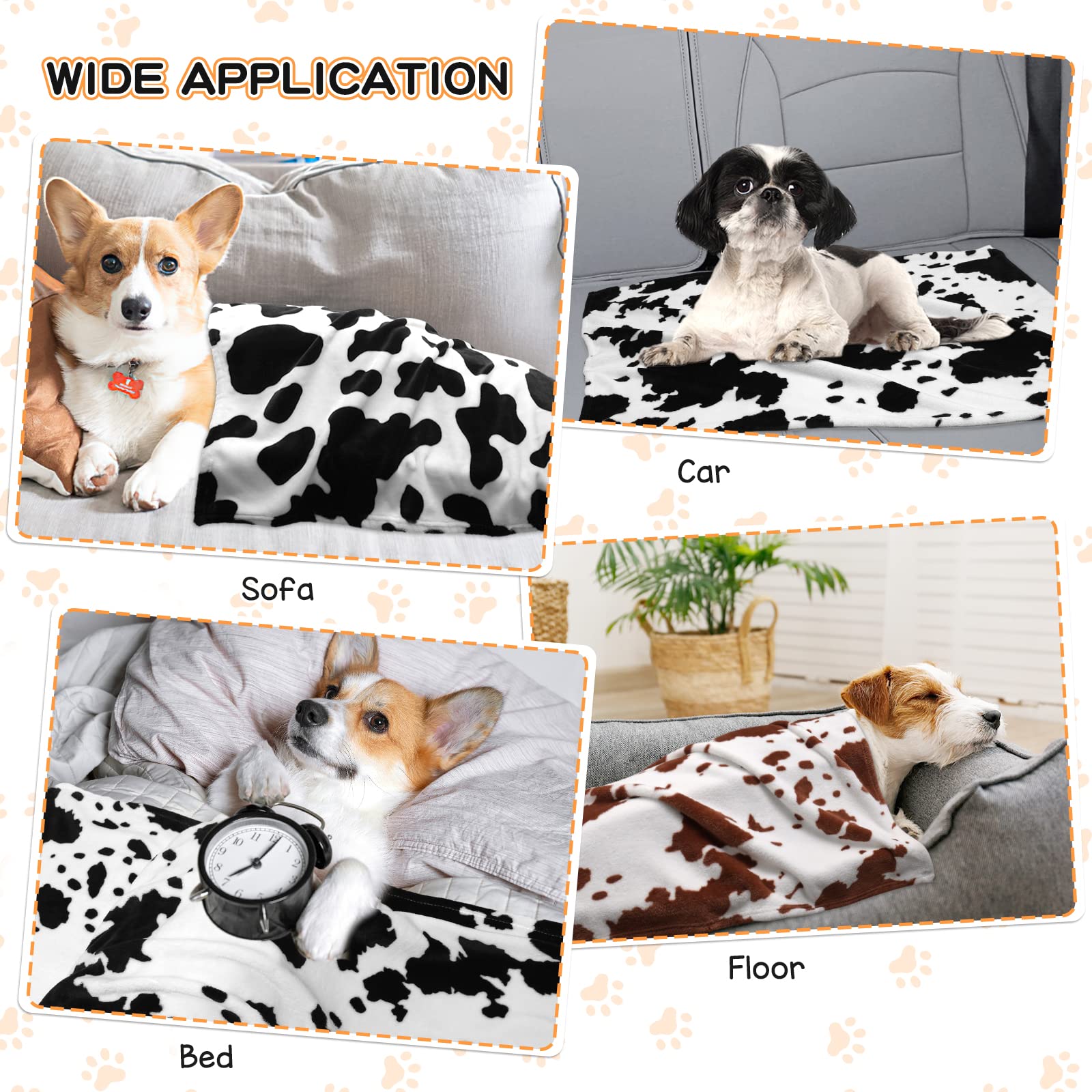 Rezutan Dog Blankets For Largel Dogs,3 Pack Dog Cat Soft Fuzzy Blankets Washable,Comfort Flannel Cow Print,Fuzzy Soft Pet Mat Blankets,Pet Blanket,Reversible Print,42X32 Inch Brown White Cow Print.
