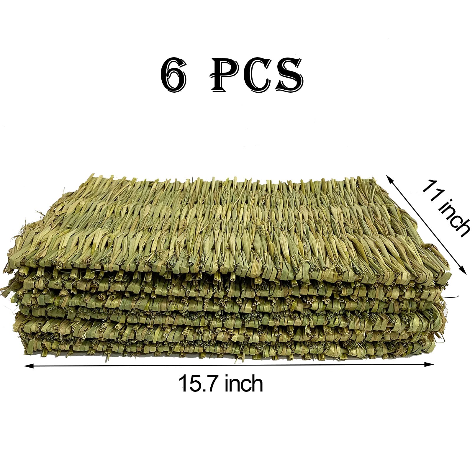 Kathson 6 Pcs Rabbit Large Grass Mat Natural Grass Woven Mat Rabbits Chew Toys Grass Bedding Nest For Small Animal Bunny Rabbit