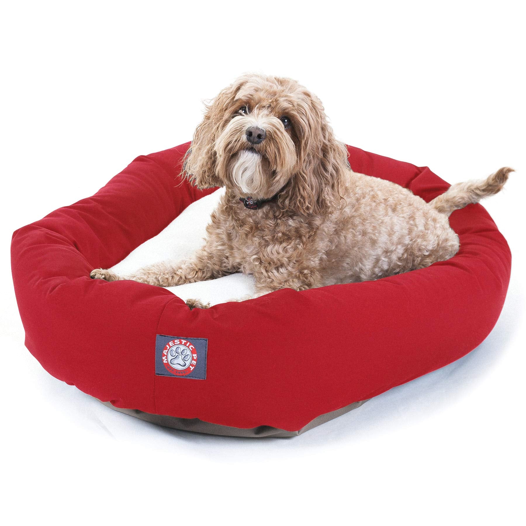 32 Inch Red & Sherpa Bagel Dog Bed By Majestic Pet Products
