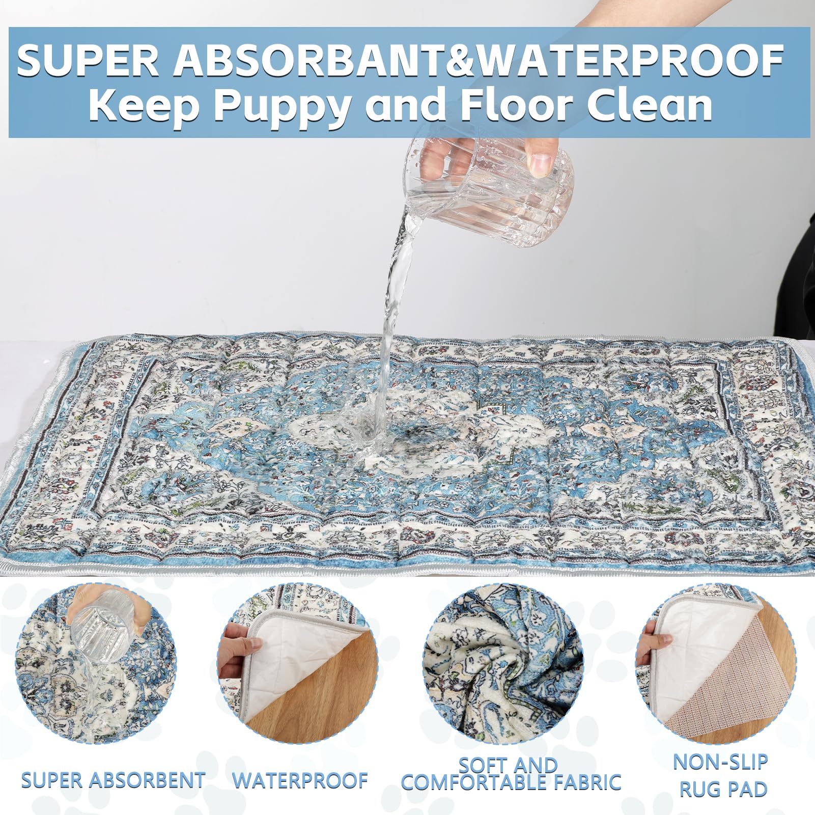 Aihsumc Washable Thickened Pee Pads For Dogs, 4 Pack (18'X24') Upgrade Reusable Puppy Pads With Non-Slip Rug, Super Absorbent