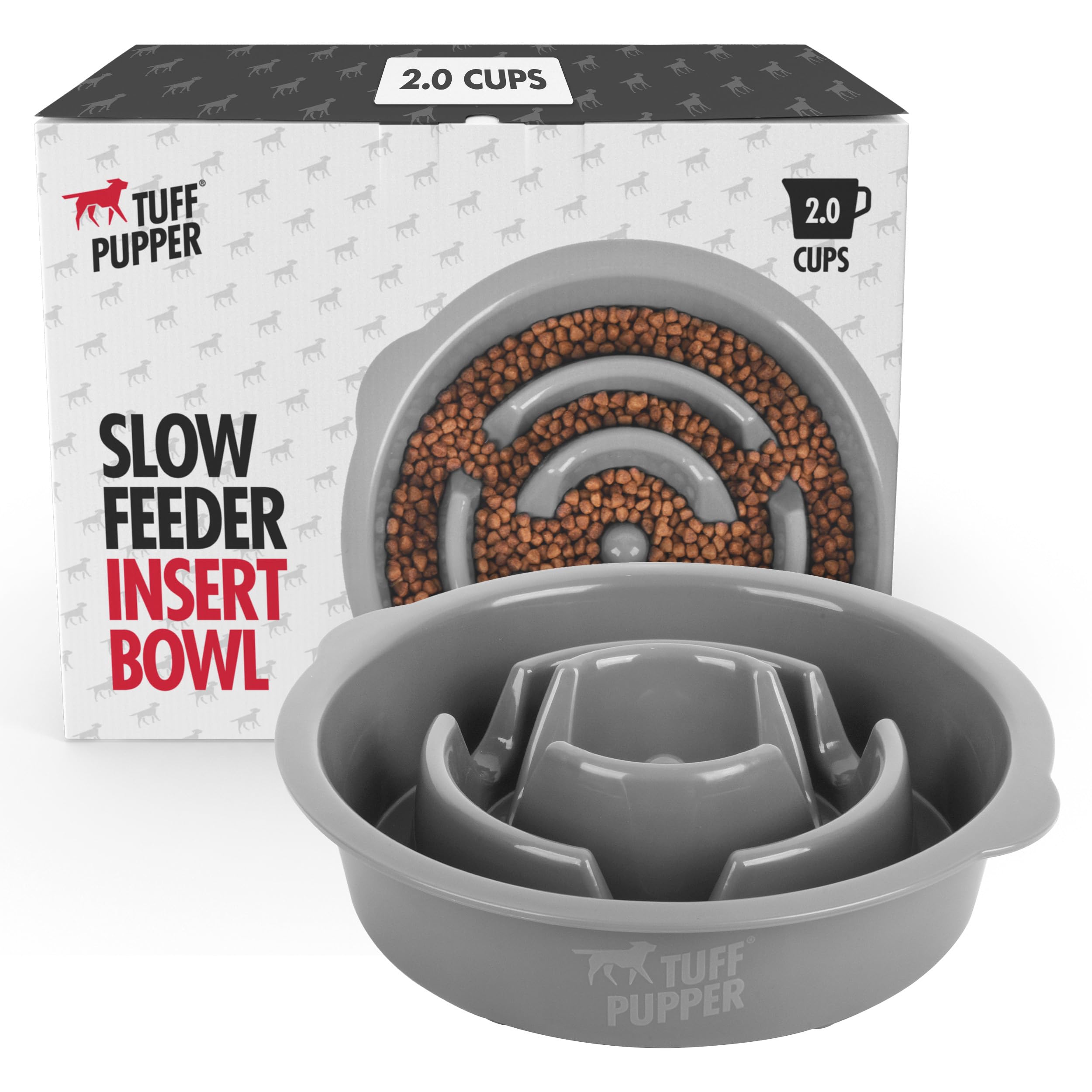 Tuff Pupper Slow Feeder Insert Bowl | Puzzle Maze Slows Down Eating | Elevated Feeder Tray Bowls | Standalone Dog Bowl | Pet Bow