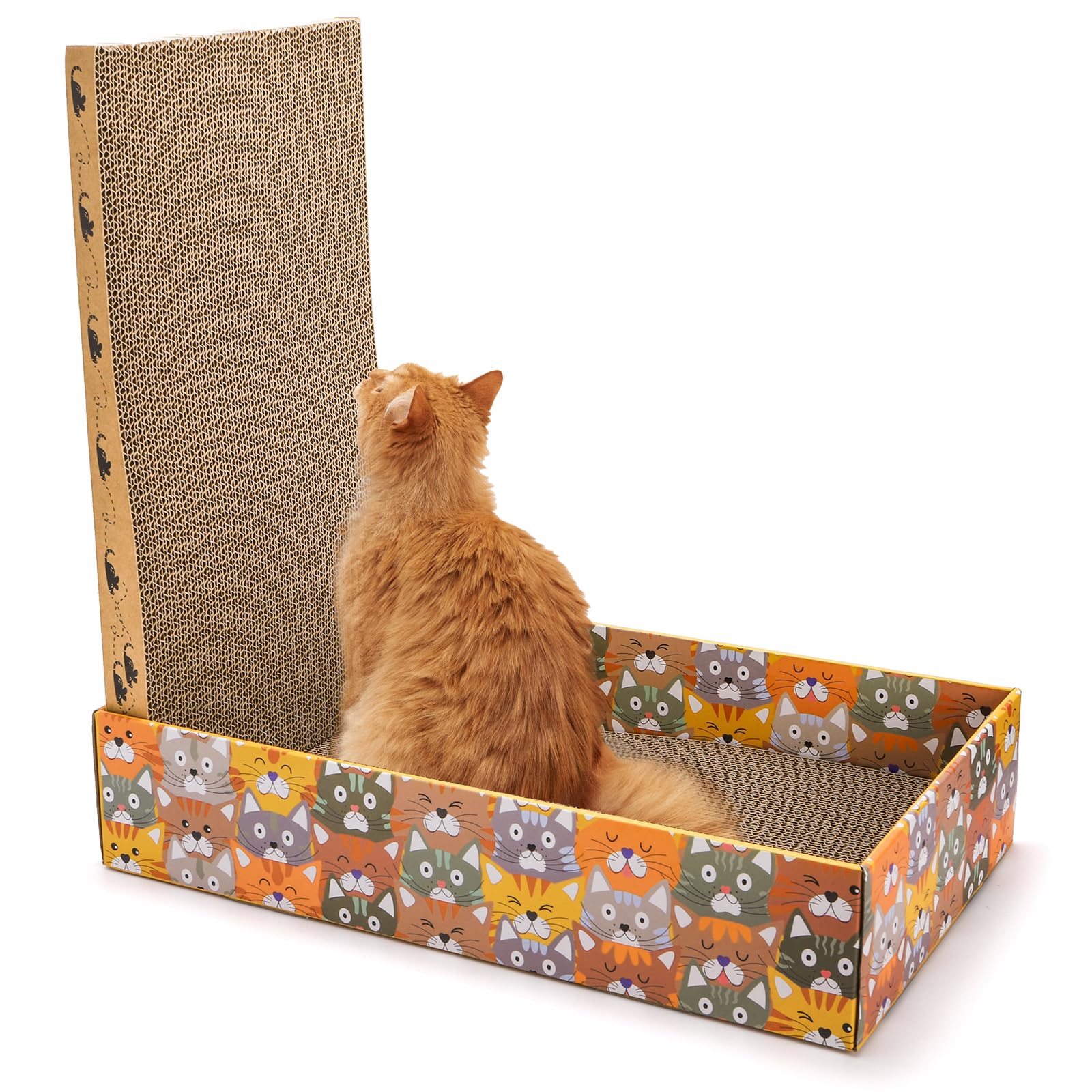 Pumtus Set Of 2 Cardboard Cat Scratchers, 6 Pcs Corrugated Cat Scratch Pad With 2 Boxes, Cute Reversible Kitty Sofa Bed, Refilla