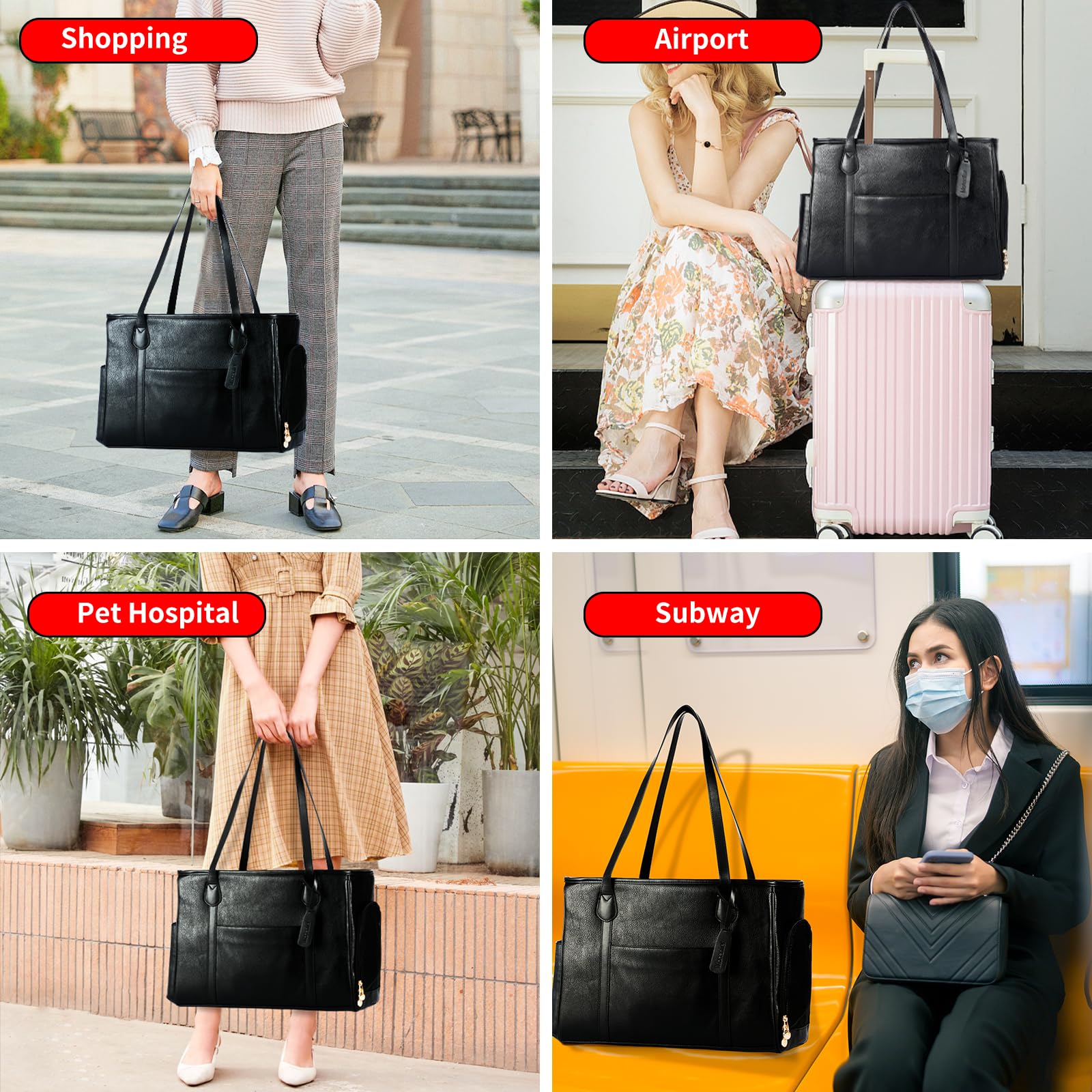 Monanller Stylish Dog Purse Carrier, Leather Pet Carrier Bag For Small Dogs Cats Puppy, Airline Approved Soft-Sided Carrier Blac