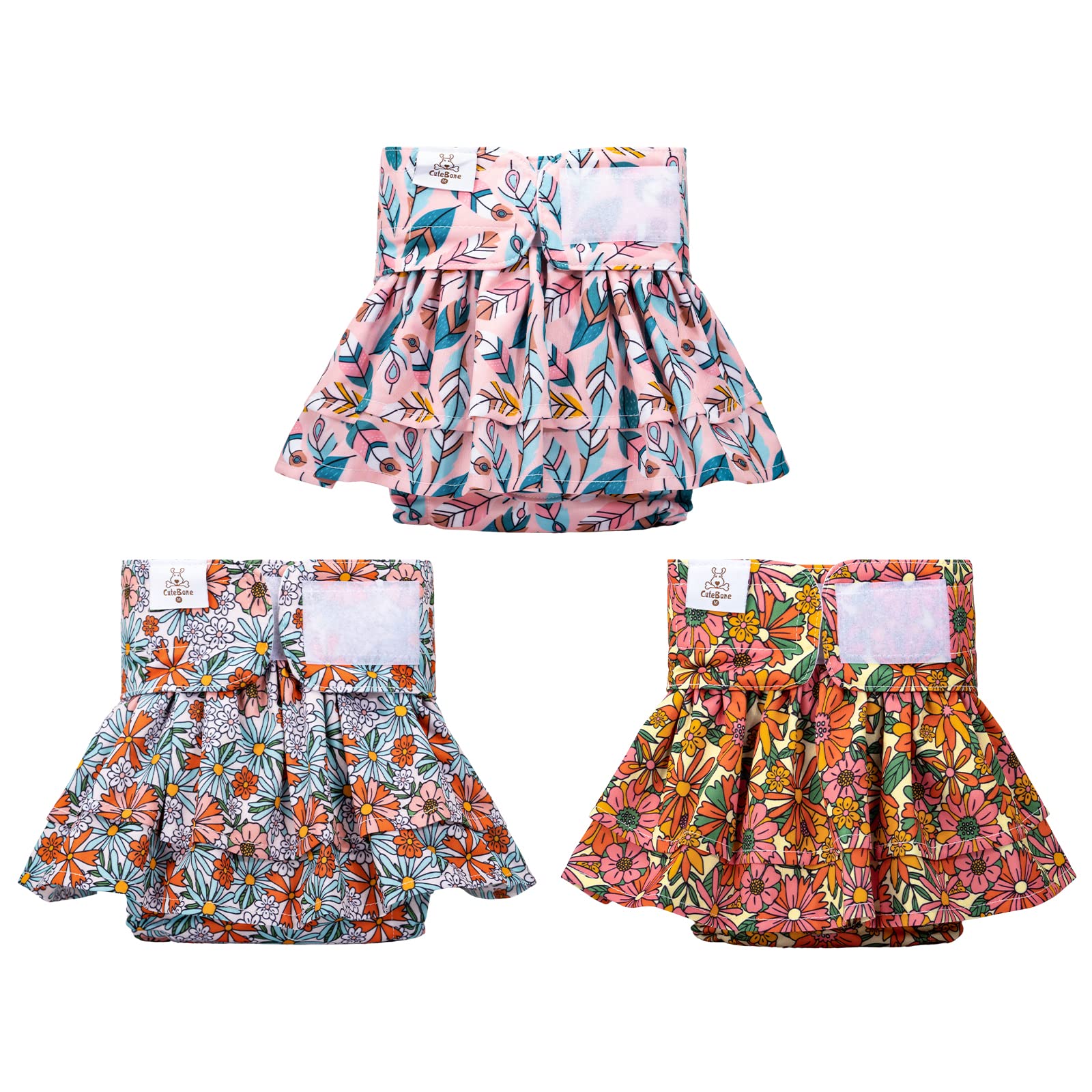 Cutebone Female Dog Diapers With Skirts 3 Pack Reusable Puppy Dresses Pants For Heat Cycle Period Qbd12S