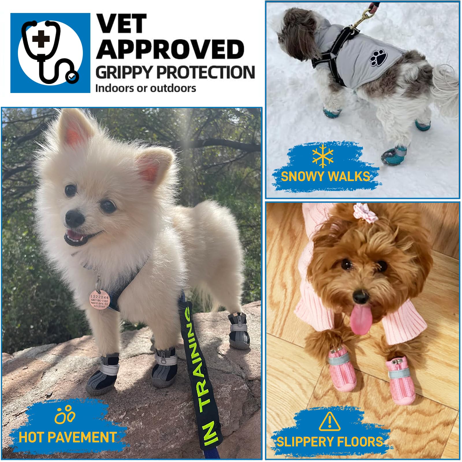 Dog Shoes For Small Dogs, Waterproof Dog Boots Paw Protector For Hot Pavement Winter Snow, Dog Booties With Reflective Strips Ru