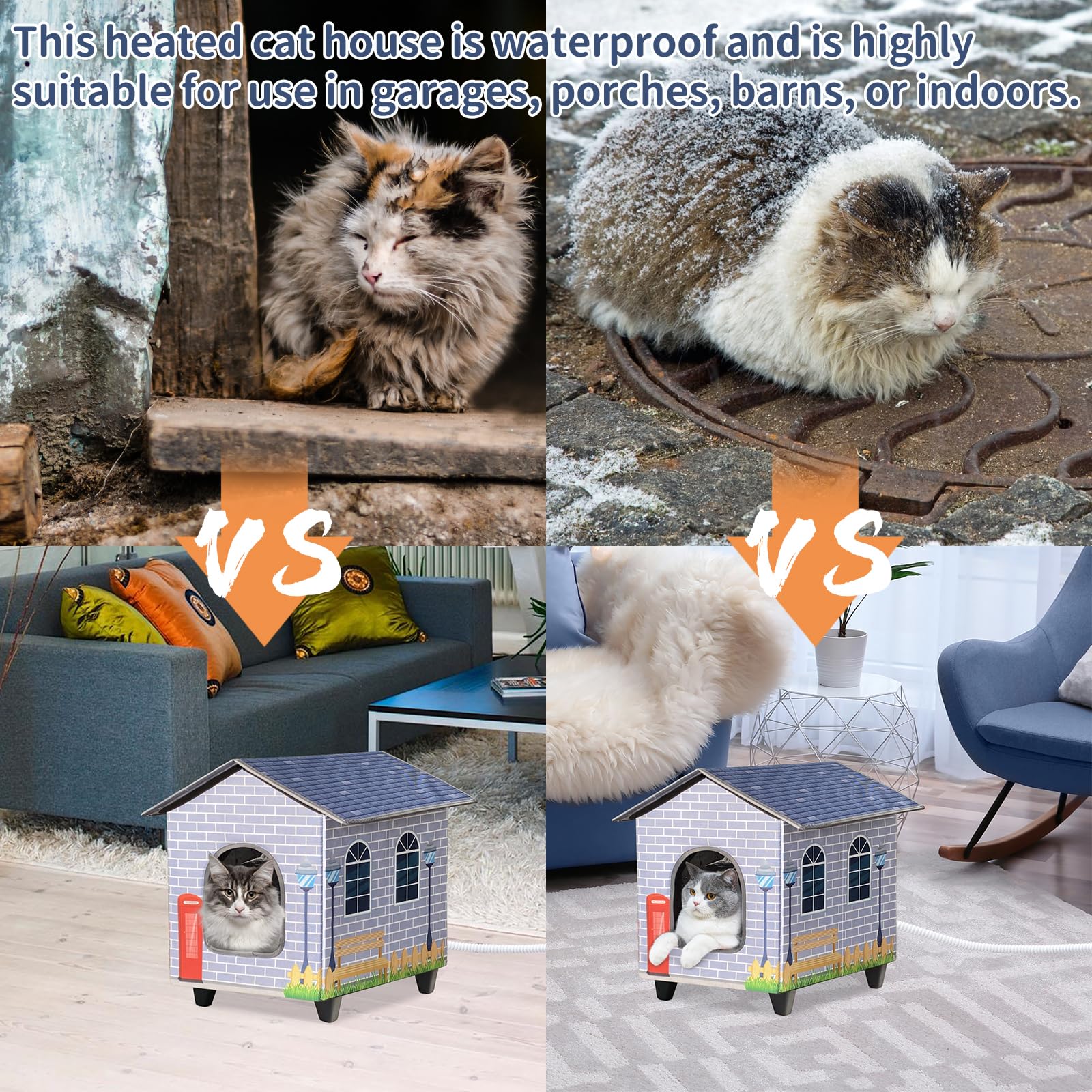 Namotek Heated Cat Houses For Indoor/Outdoor Cats With Elevated Heated Cat Bed Providing Safe Feral Cats, Easy To Assemble Small