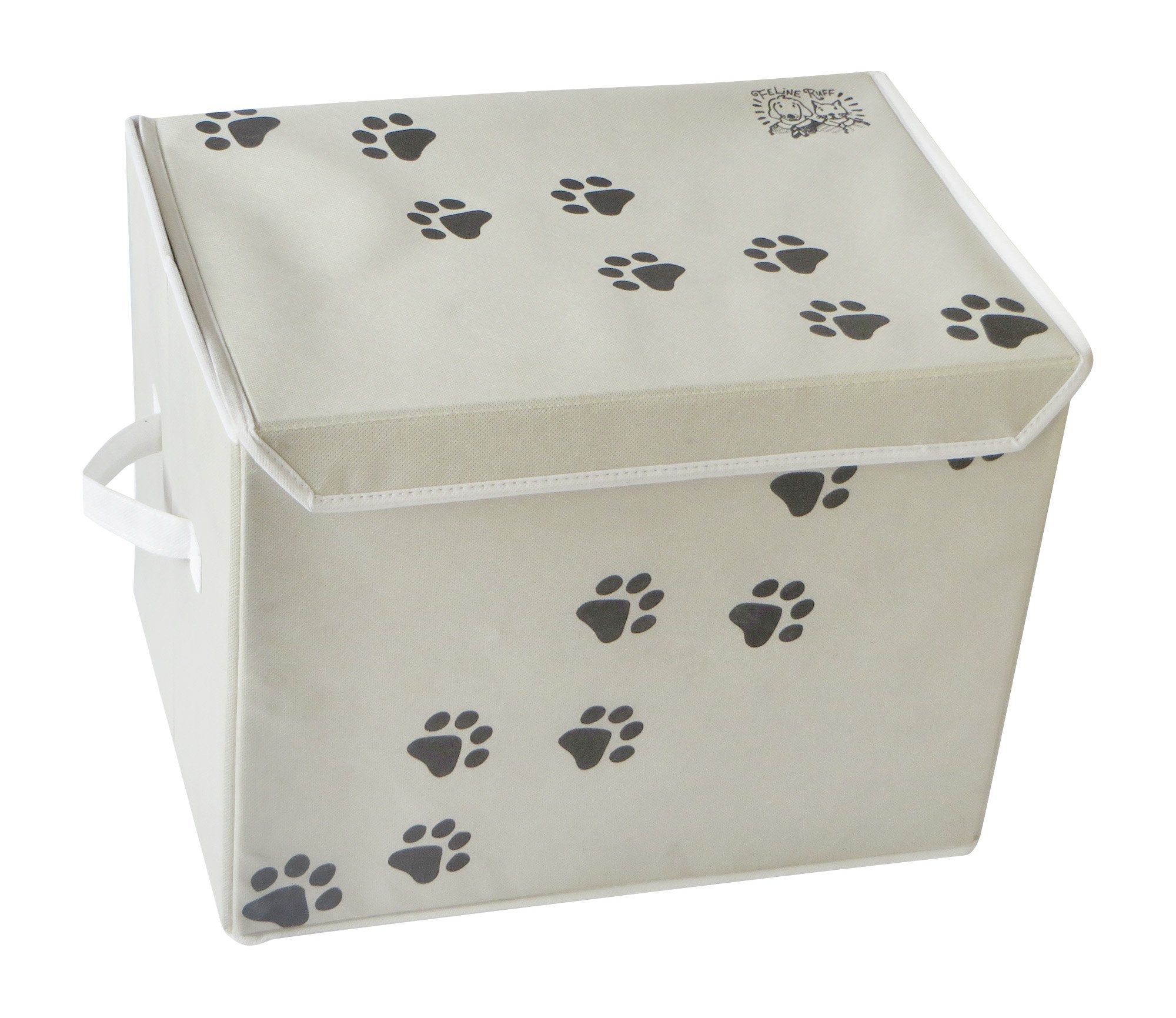Feline Ruff Large Dog Toys Storage Box. 16' X 12' Inch Pet Toy Storage Basket With Lid. Perfect Collapsible Canvas Bin For Cat Toys And Accessories Too! (Tan)