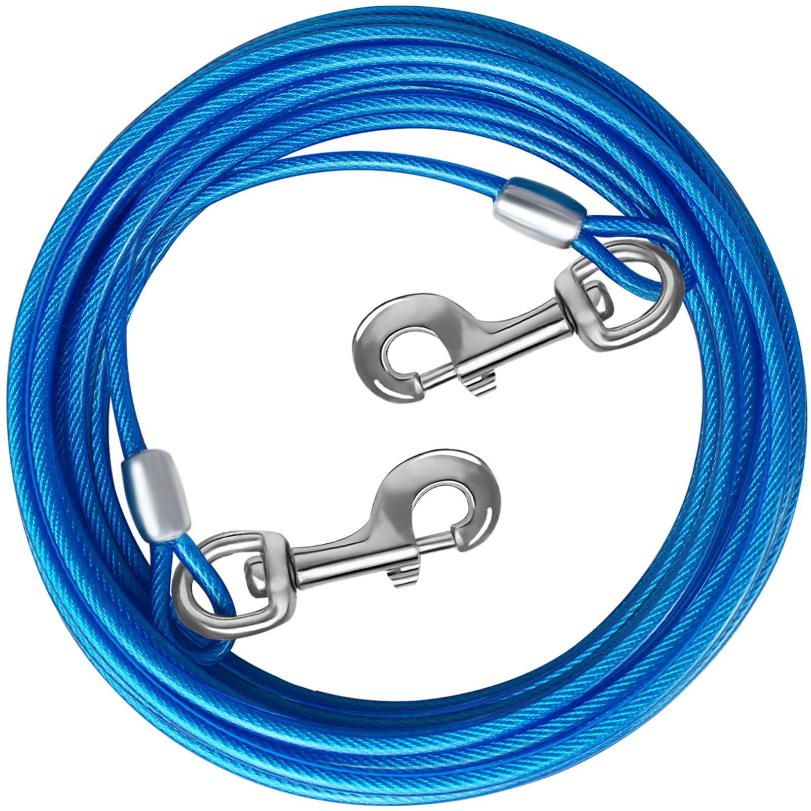 Haiyuan Dog Tie Out Cable - 10/15/20/25/30 Ft Blue Steel Wire Cable With Durable Clips - Large Dog Lead For Outside Use - Up To 