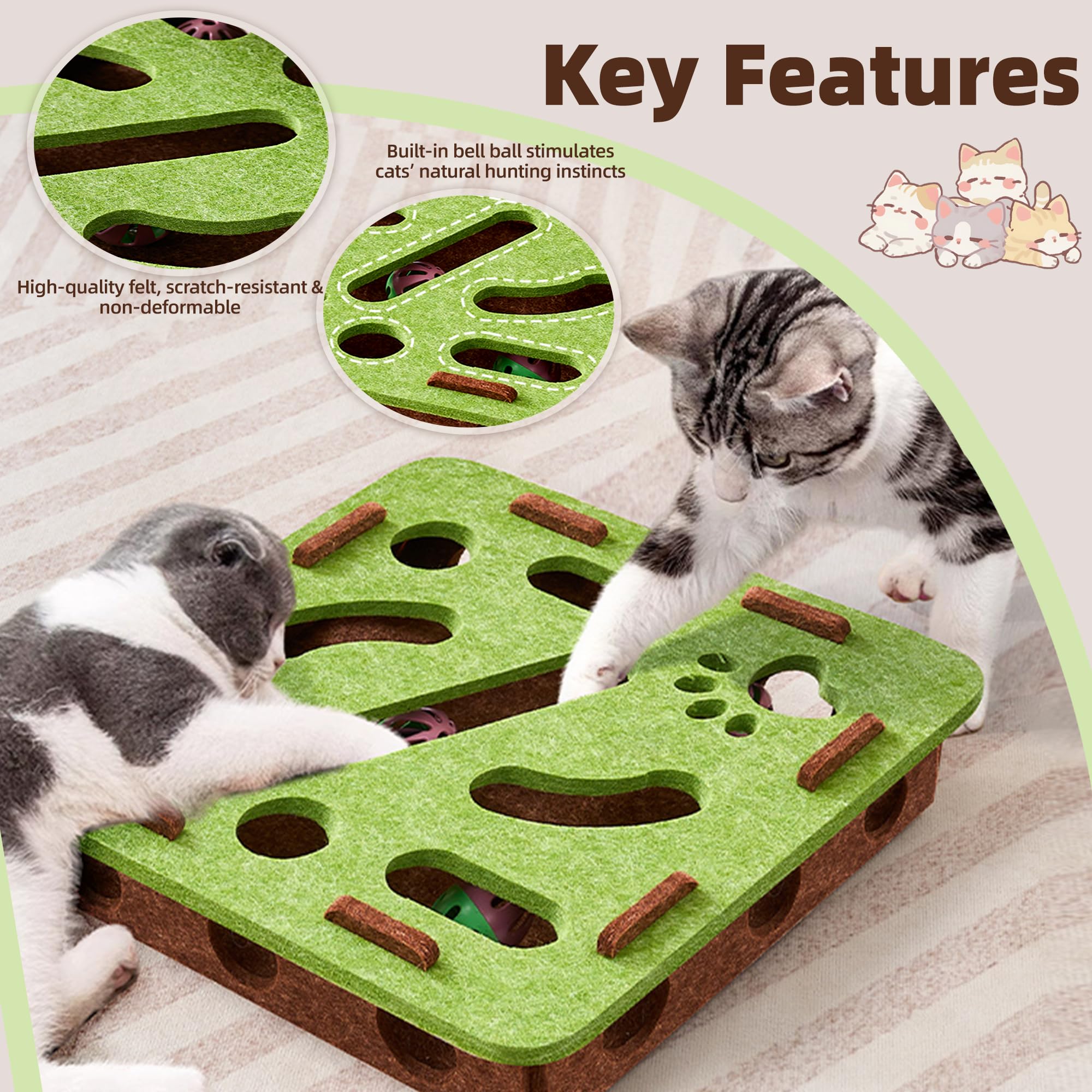 BZDBZD Interactive Cat Puzzle Feeder Toy - Felt Maze Box with 3 Jingle Balls for Indoor Cats, Kittens - Mental Stimulation, Slow