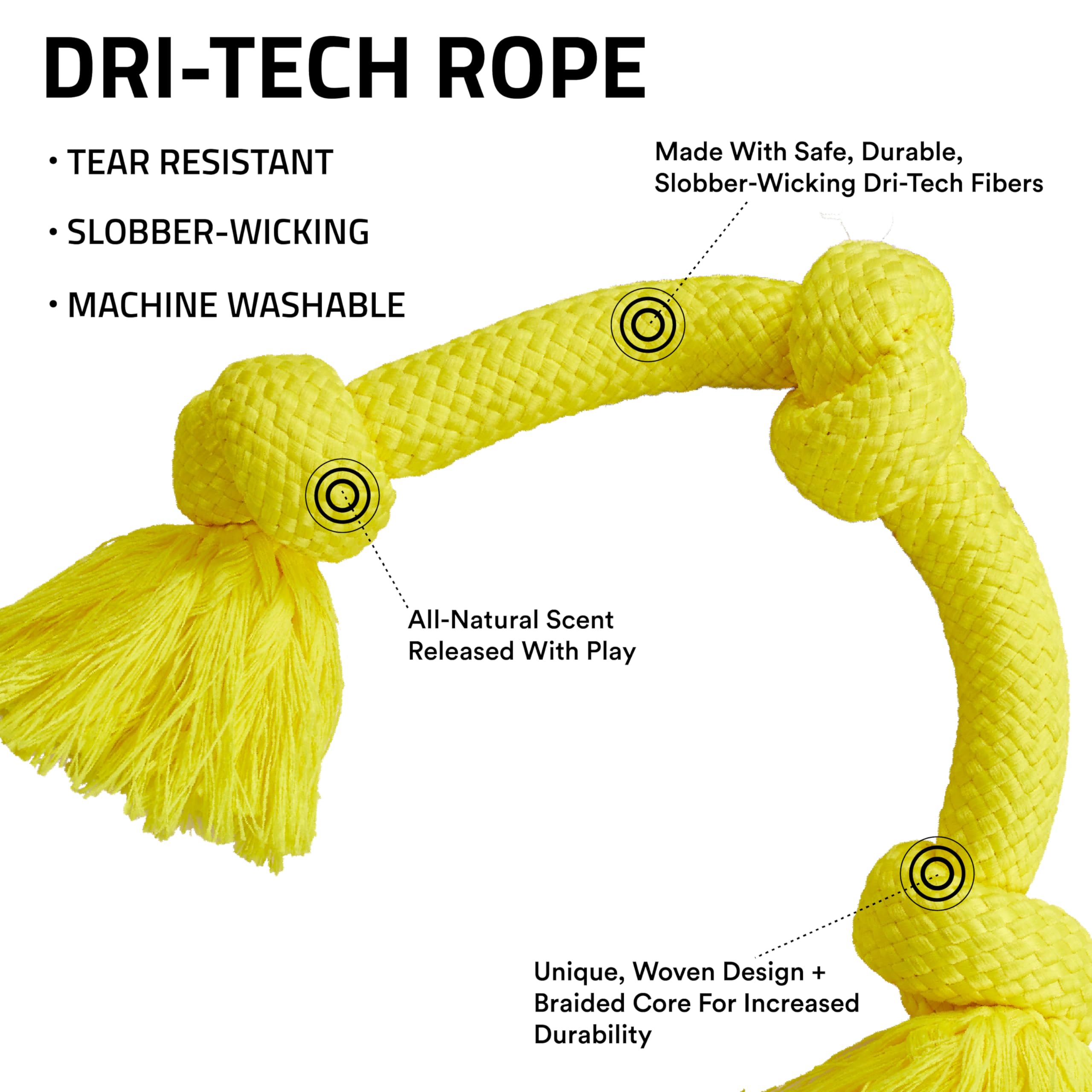 Playology Dri Tech Rope Dog Chew Toy for Large to X-Large Dogs 50lbs & up | Engaging, All-Natural Chicken Scented Yellow Dog Toy