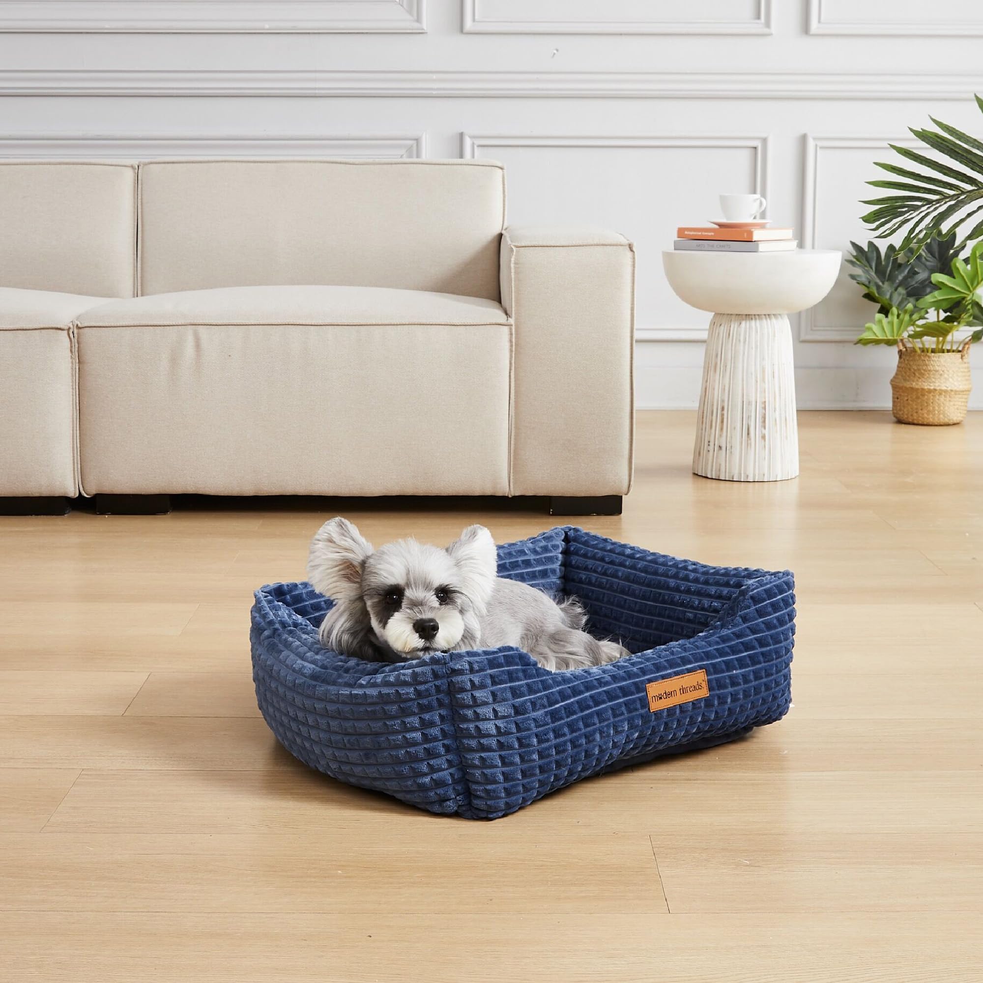 Modern Threads Ultra Soft Plush Pet Bed For Small And Medium Dogs With Elegant Texture And Stylish Design, Blue