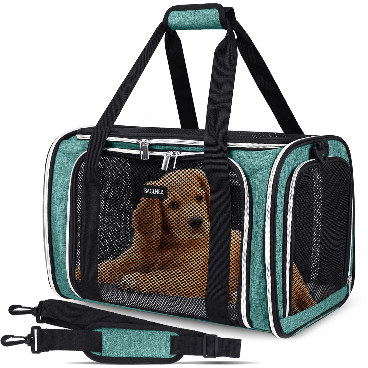 Baglher Pet Travel Carrier, Cat Carriers Dog Carrier For Small Medium Cats Dogs Puppies, Airline Approved Small Dog Carrier Soft Sided, Collapsible Puppy Carrier. Green