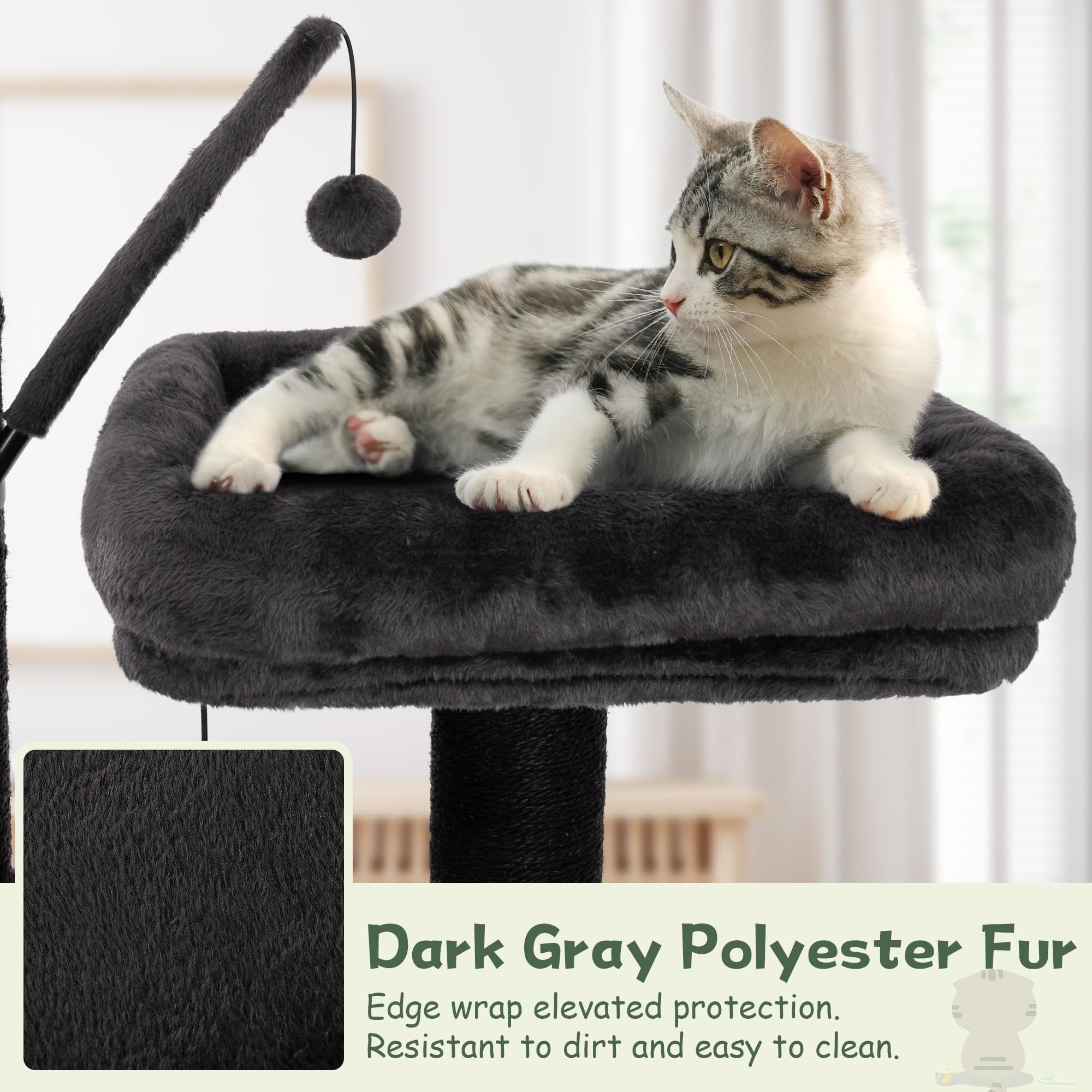 Kamaboko Gothic Cat Tree, 73.6In Black Cat Tower With Coffin Bed, Big Tall Cat Condo With Sisal Scratching Posts, Scratching Ram