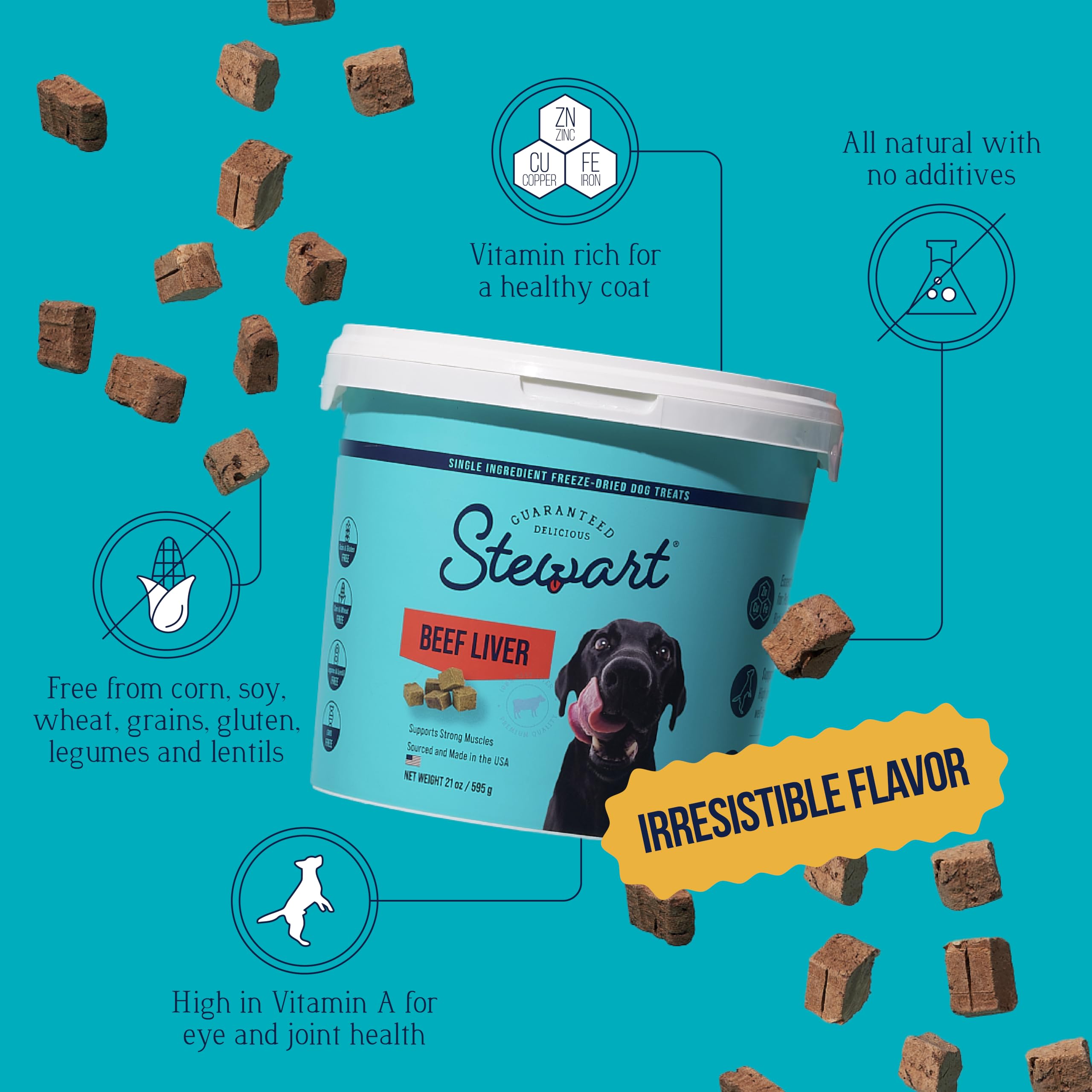 Stewart Single Ingredient Freeze Dried Raw Dog Treats, Beef Liver, 21 Ounce Resealable Tub, Training Treats or Meal Topper Dogs,
