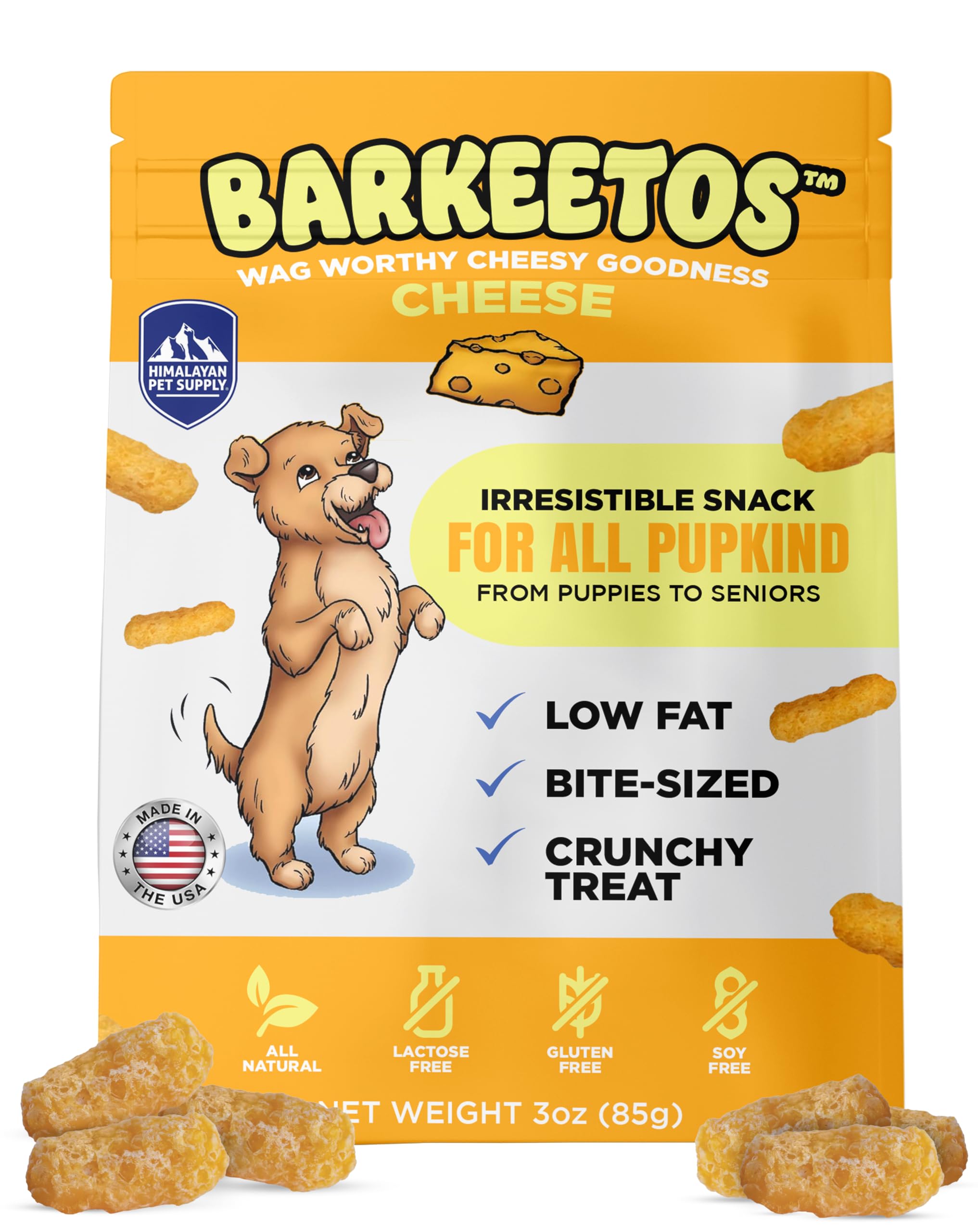 Barkeetos Dog Treats, Crunchy and Cheesy Pet Snacks Made with Real Himalayan Cheese, Gluten Free, Grain Free, Lactose Free, Natu