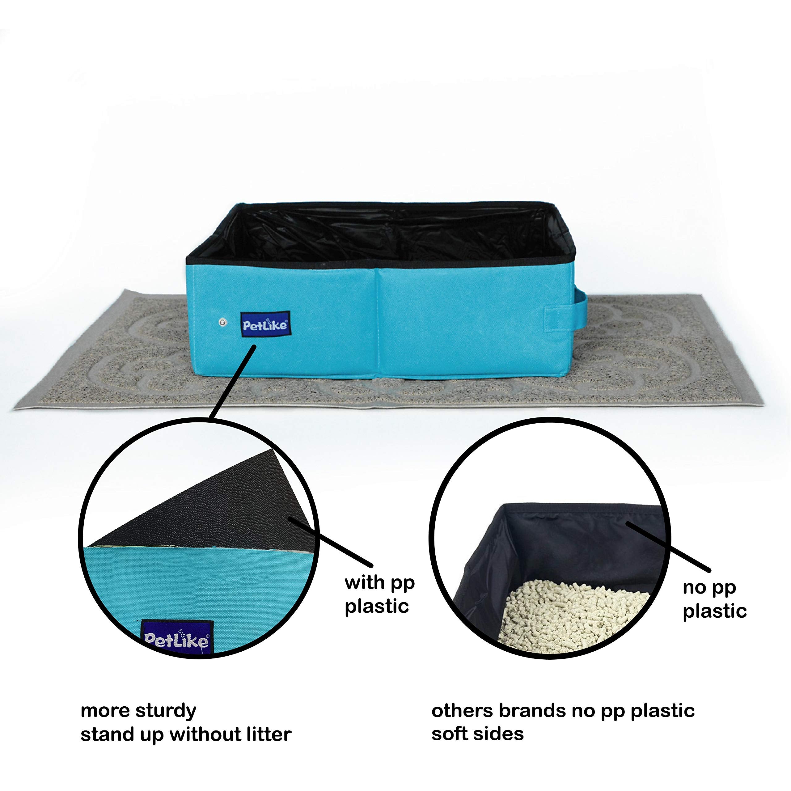 Petlike Travel Cat Litter Box, Leak-Proof Portable Litter Box, Collapsible Toilet Tray Carrier For Small Medium Cats (Medium, Light Grey)