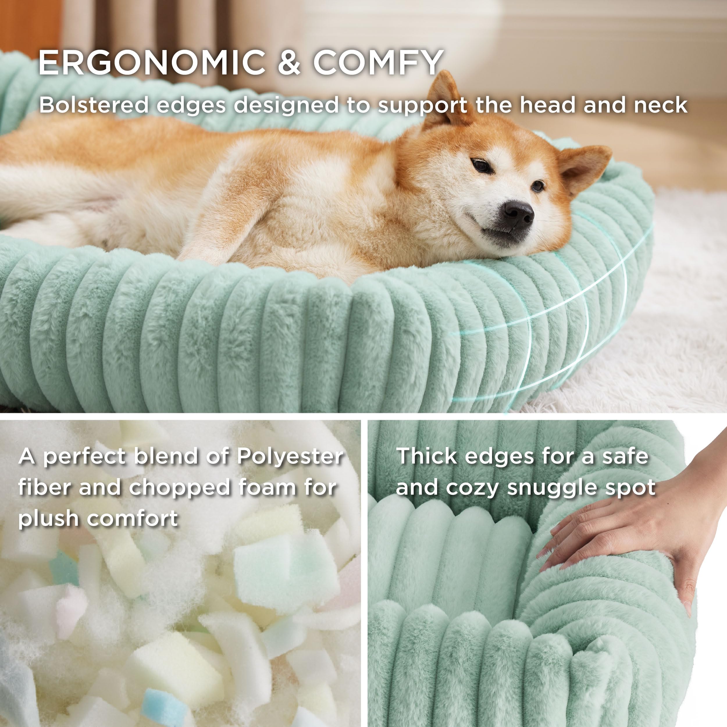 Bedsure Washable Dog Bed For Large Dogs - Cute Furry Puppy Beds, Rectangle Orthopedic Corduroy Fleece Pet Beds With Removable Zi