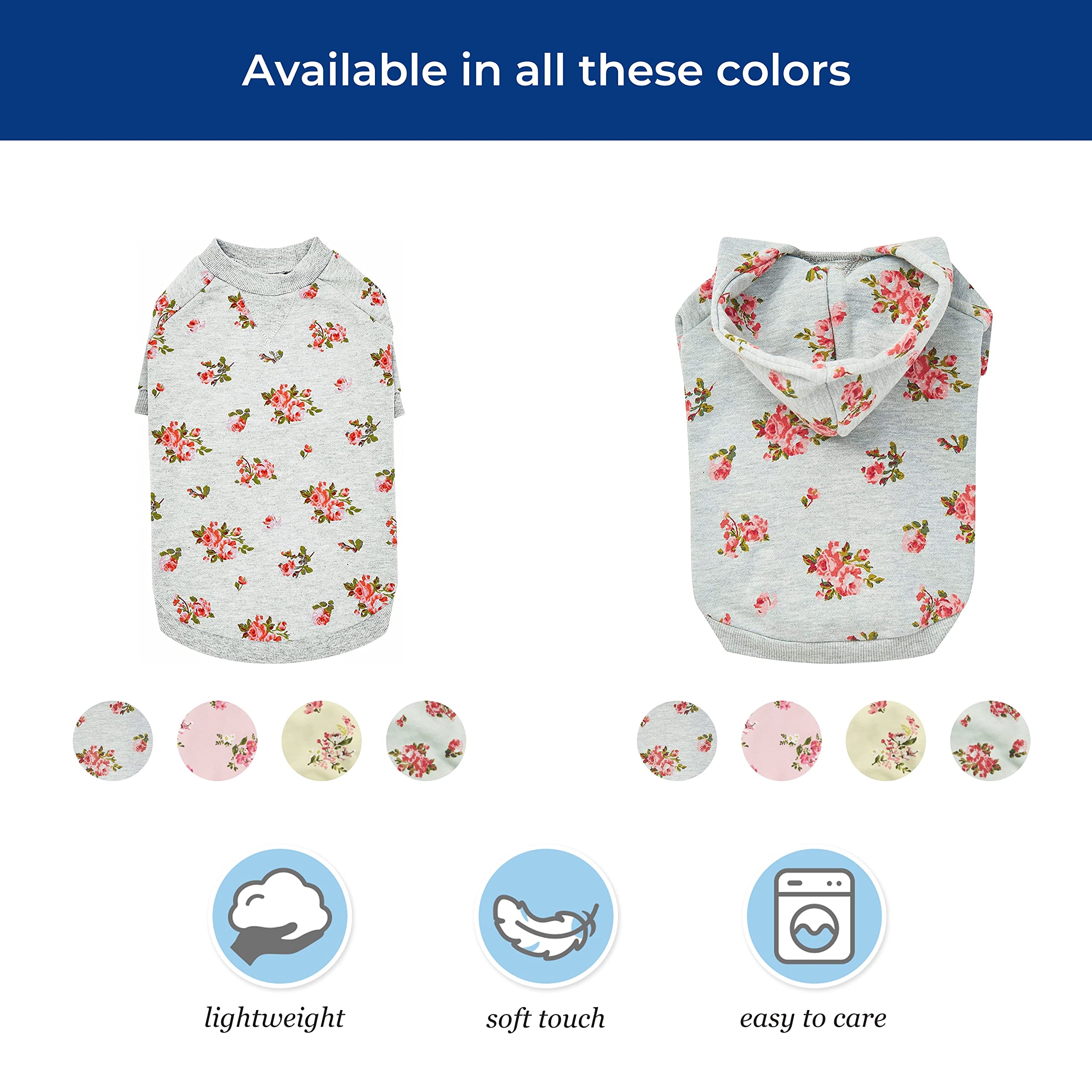 Blueberry Pet Love At First Sight Rose Flower Pullover Dog Sweatshirt In Grey, Back Length 12'', Pack Of 1 Clothes For Dogs