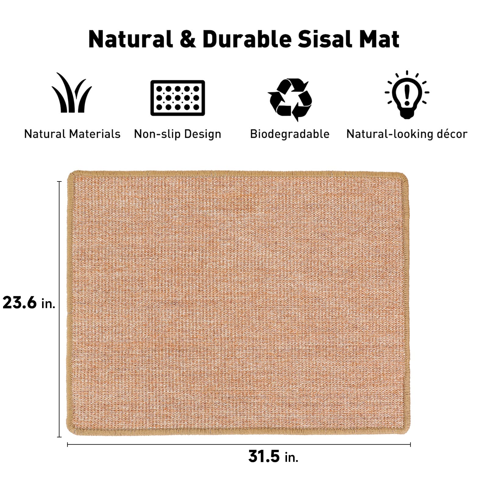 Fukumaru Cat Scratcher Mat, 23.6 X 31.5 Inch Natural Sisal Cat Scratch Mats, Horizontal Cat Floor Scratching Pad Rug, Protect Carpets And Sofas Brown