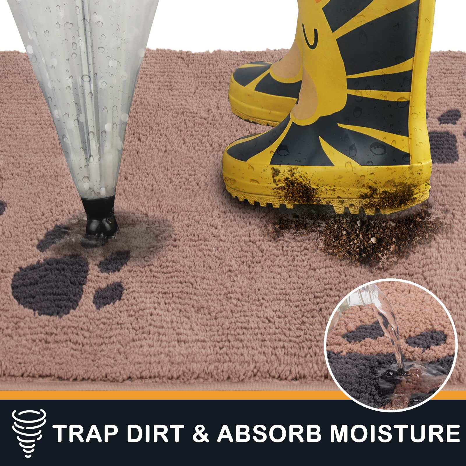 Purrugs Dirt Trapper Door Mat 20'' X 31.5'', Non-Skid/Slip Machine Washable Microfiber Entrance Rug, Shoes Scraper, Dog Doormat,