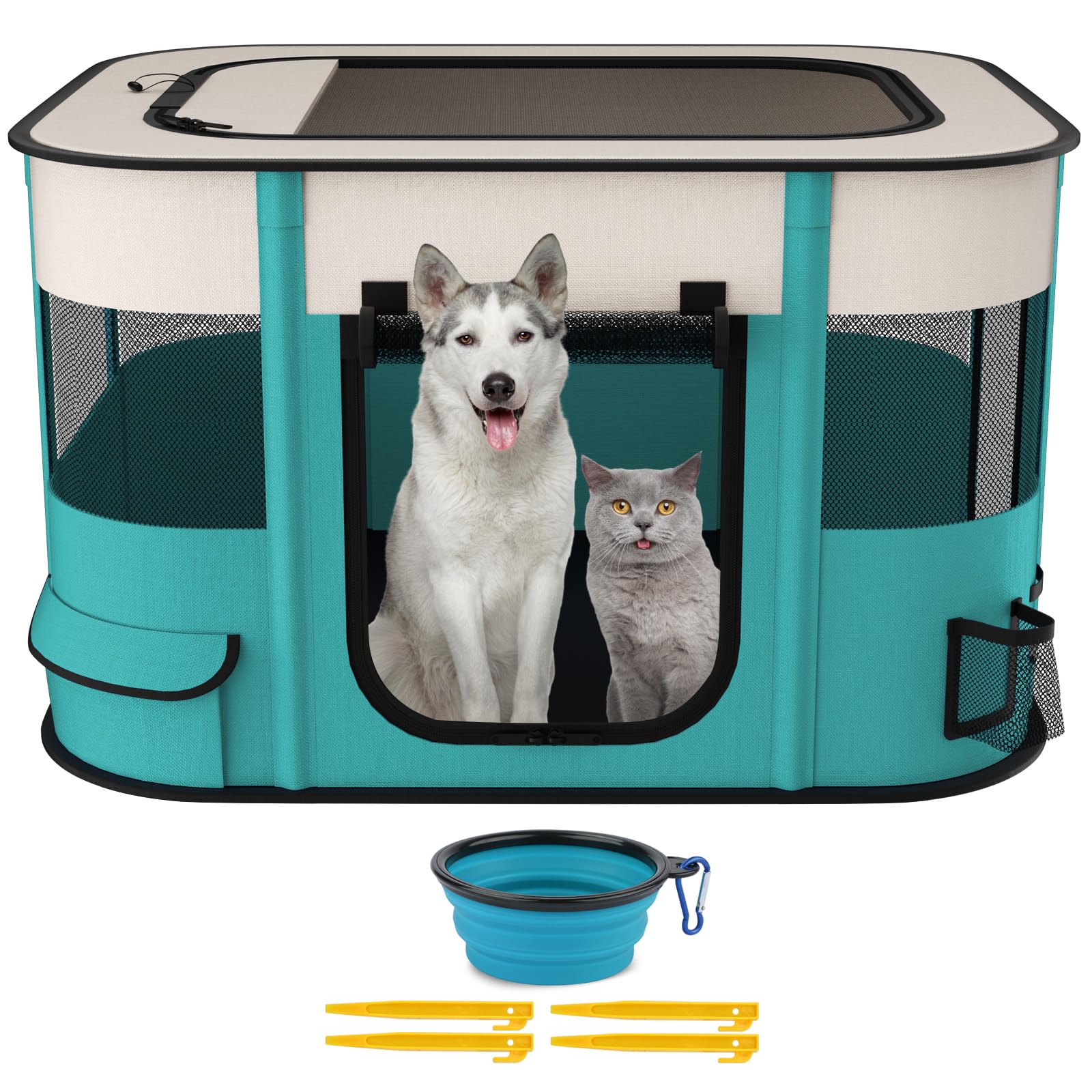 Nocoex Foldable Playpen For Dogs & Cats, Portable Dog Crates Pet Kennel Tent Fence, Puppy Playpen Indoor, Outdoor Travel Use Cam