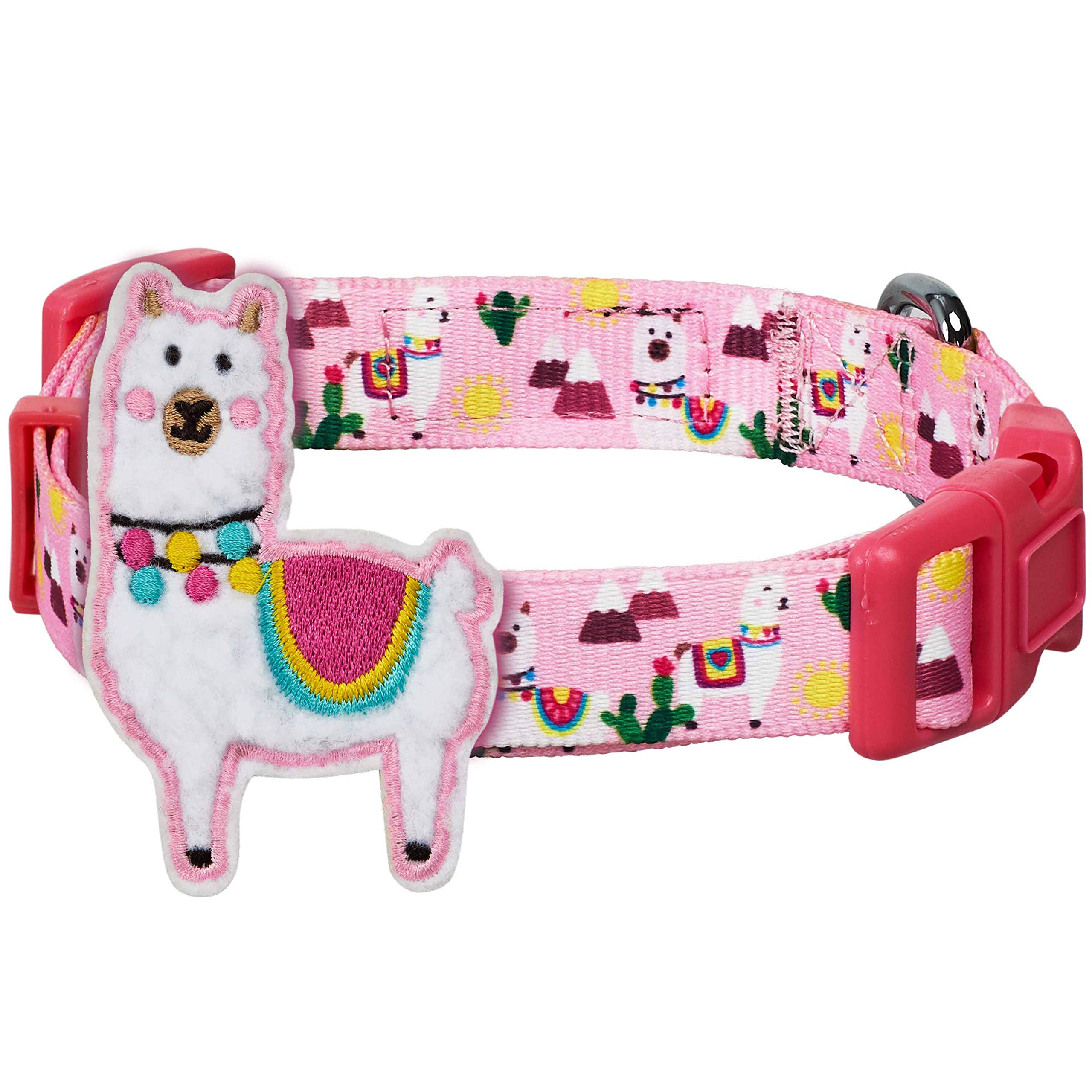 Blueberry Pet Happy Llamas Adjustable Dog Collar With Detachable D  Cor, Small, Neck 12''-16''