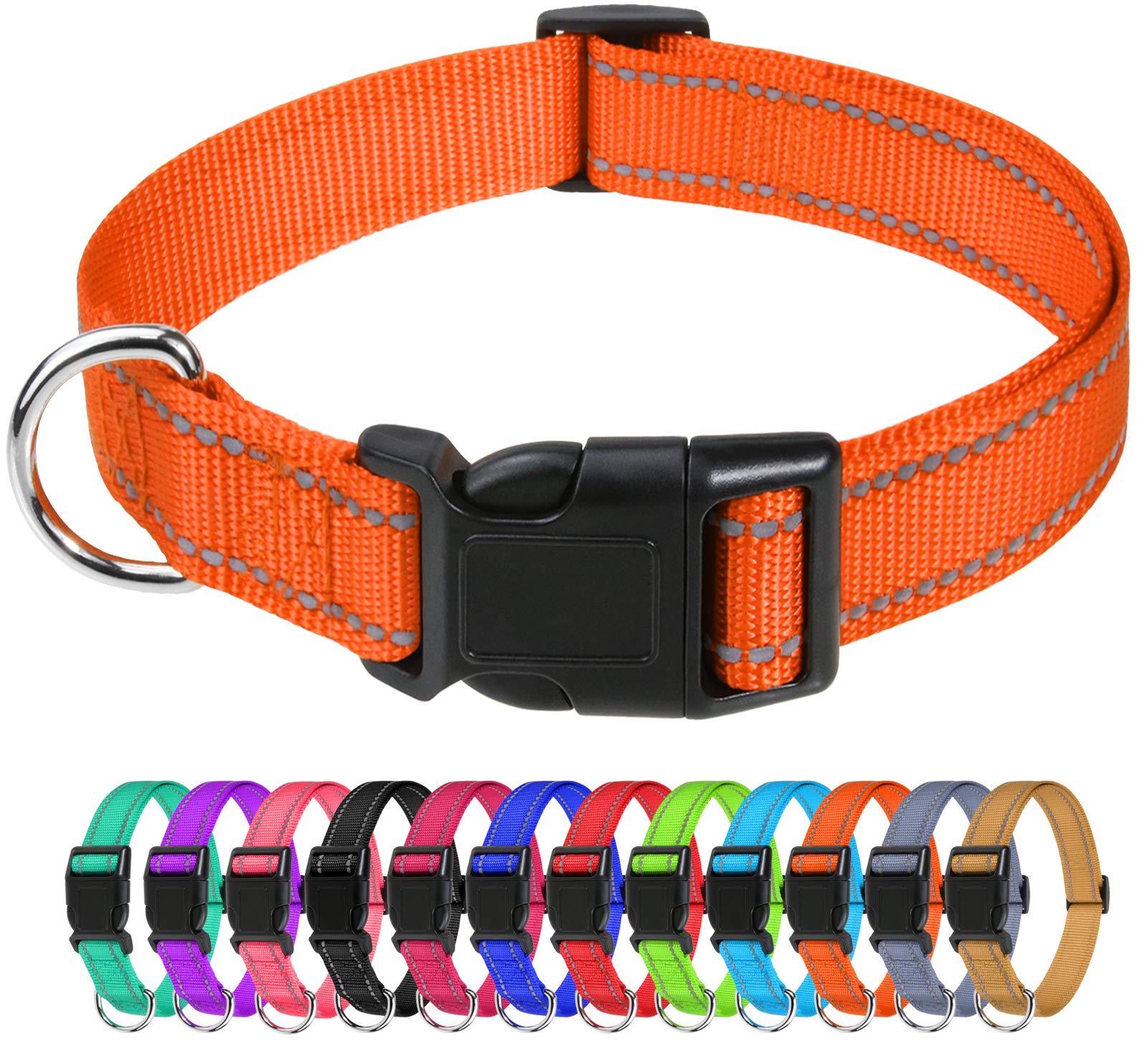 Tagme Reflective Nylon Dog Collars, Adjustable Classic Dog Collar With Quick Release Buckle For Small Dogs, Orange, 3/4' Width