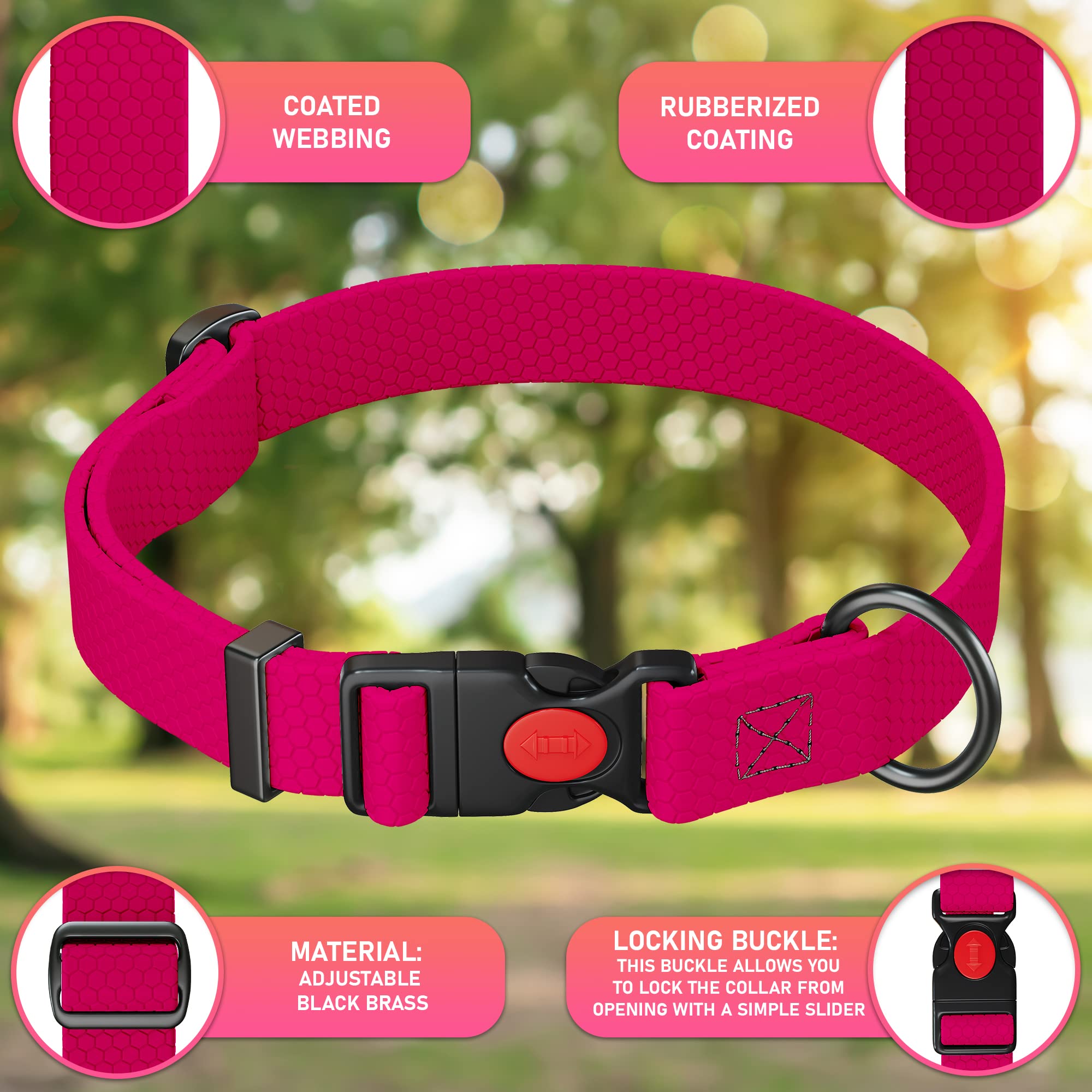 Adjustable Dog Collar With Safety Lock Buckle - Made In Usa - Honeycomb Waterproof Heavy Duty Dog Collars For Medium Large Dogs