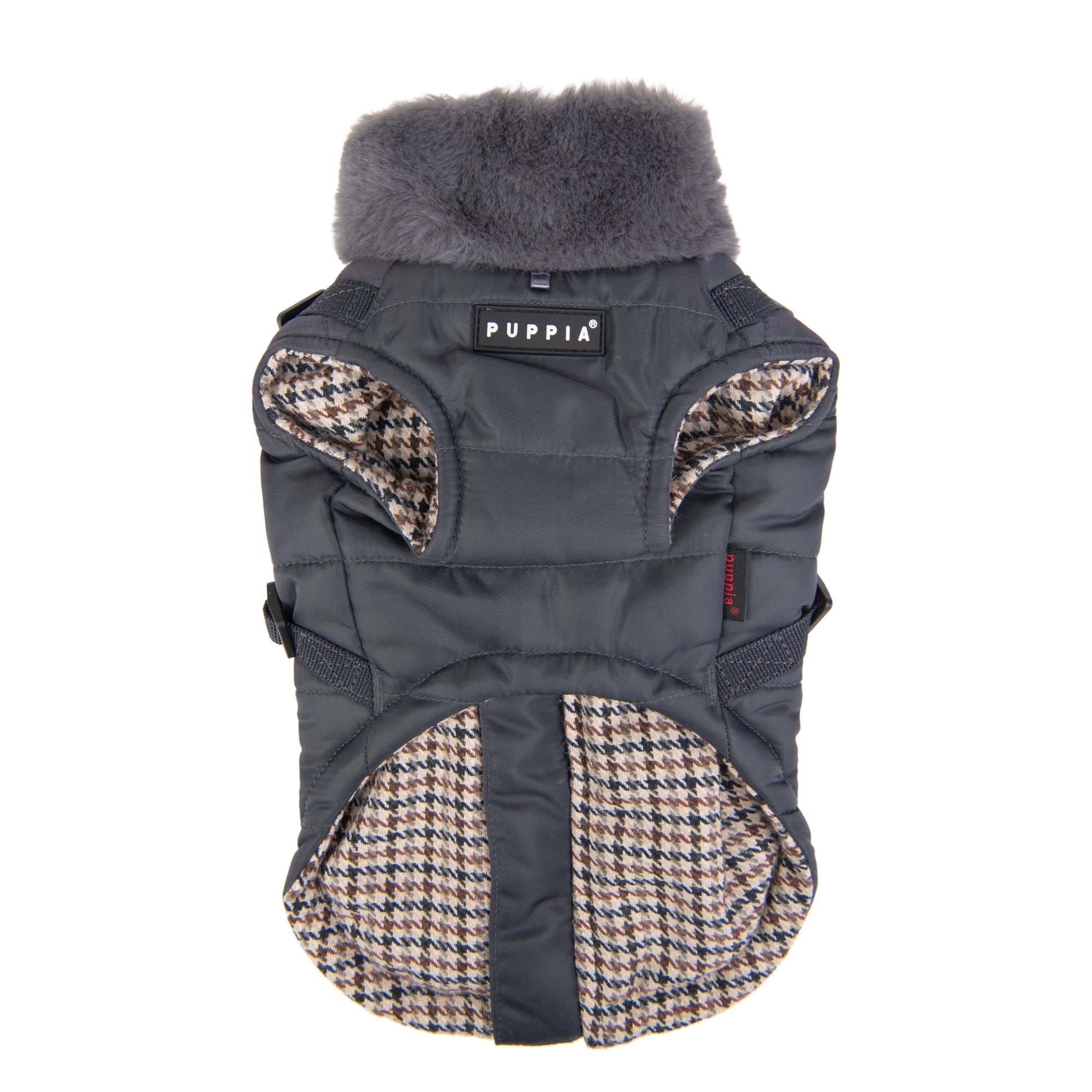 Puppia Donavan Winter Dog Coat With Integrated Harness No Pull Cold Weather Waterproof Warm Fleece Back Zipper For Small & Medium Dog, Grey, Medium