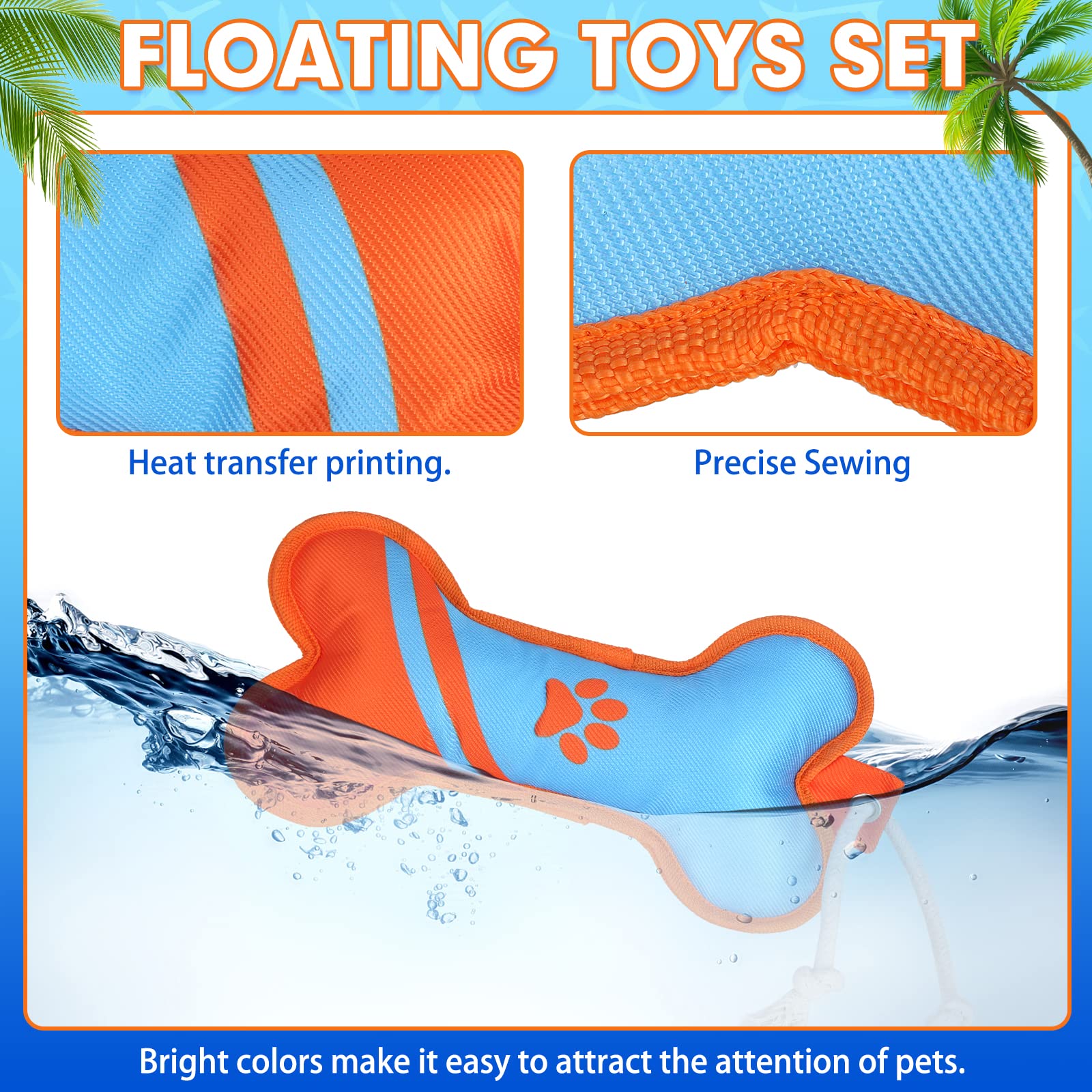 Bingpet Dog Pool Floating Toys 2 Pack - Durable Fetch Water Toys, Bone Shaped Squeaky Dog Toy With Rope For Dog Summer Pool Inte