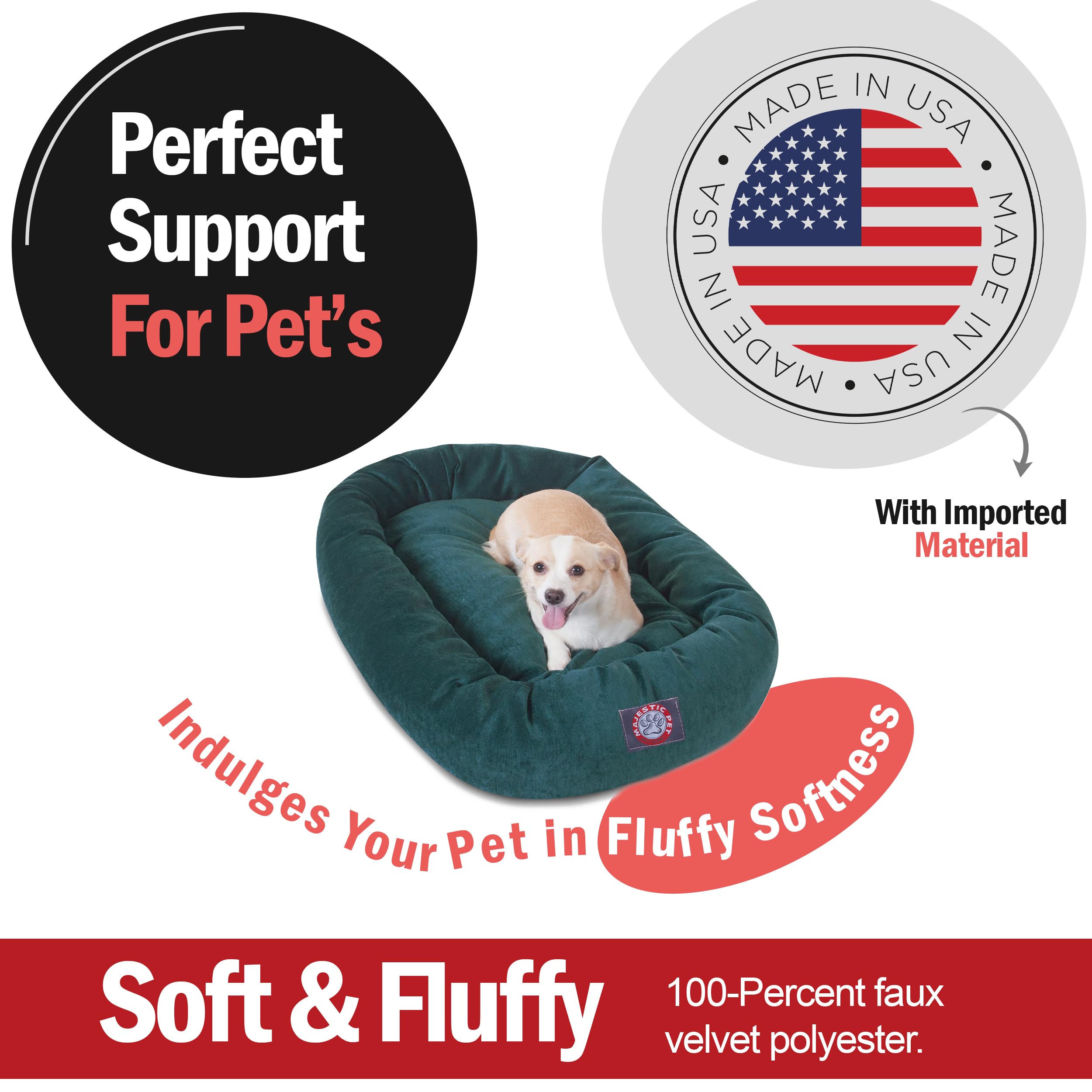Majestic Pet 32 Inch Micro Velvet Calming Dog Bed Washable – Cozy Soft Round Dog Bed With Spine For Head Support - Fluffy Donut Dog Bed 32X23X7 (Inch) – Round Pet Bed Medium – Marine