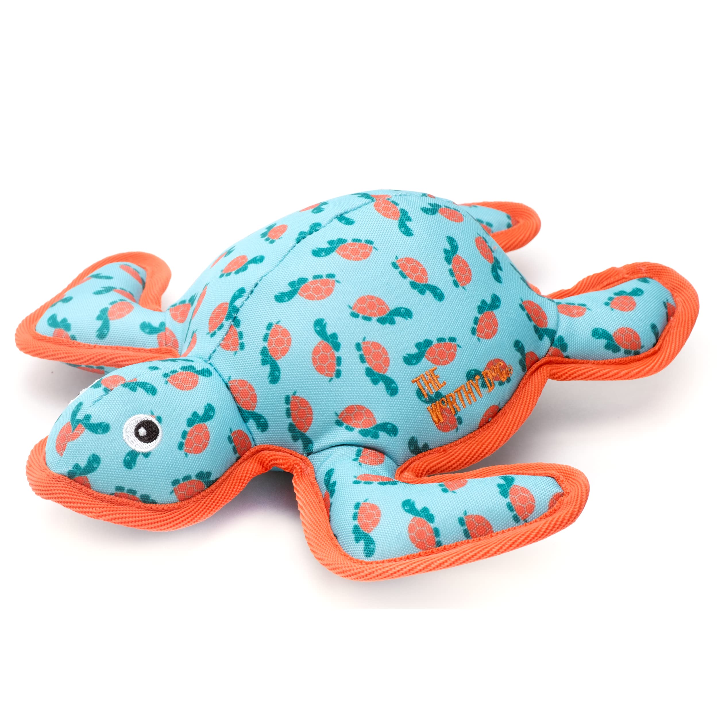 The Worthy Dog Turtle Tough Dog Toy, Fun Fetch Play With Squeaker For Dogs, Durable Material For Aggressive Chewers, Aqua - Large