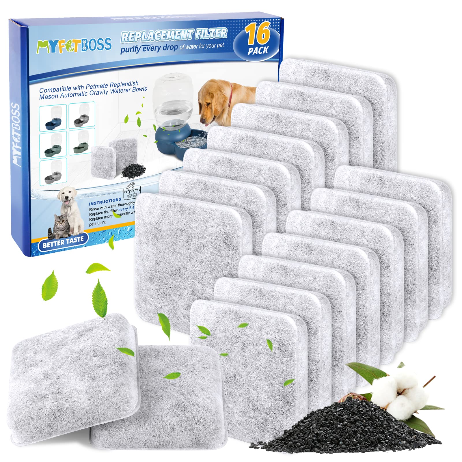 MyfatBOSS Dog Water Filter Replacement, Pet Fountain Filter Replacement Compatible with Petmate Replendish Mason Pet Water Fount