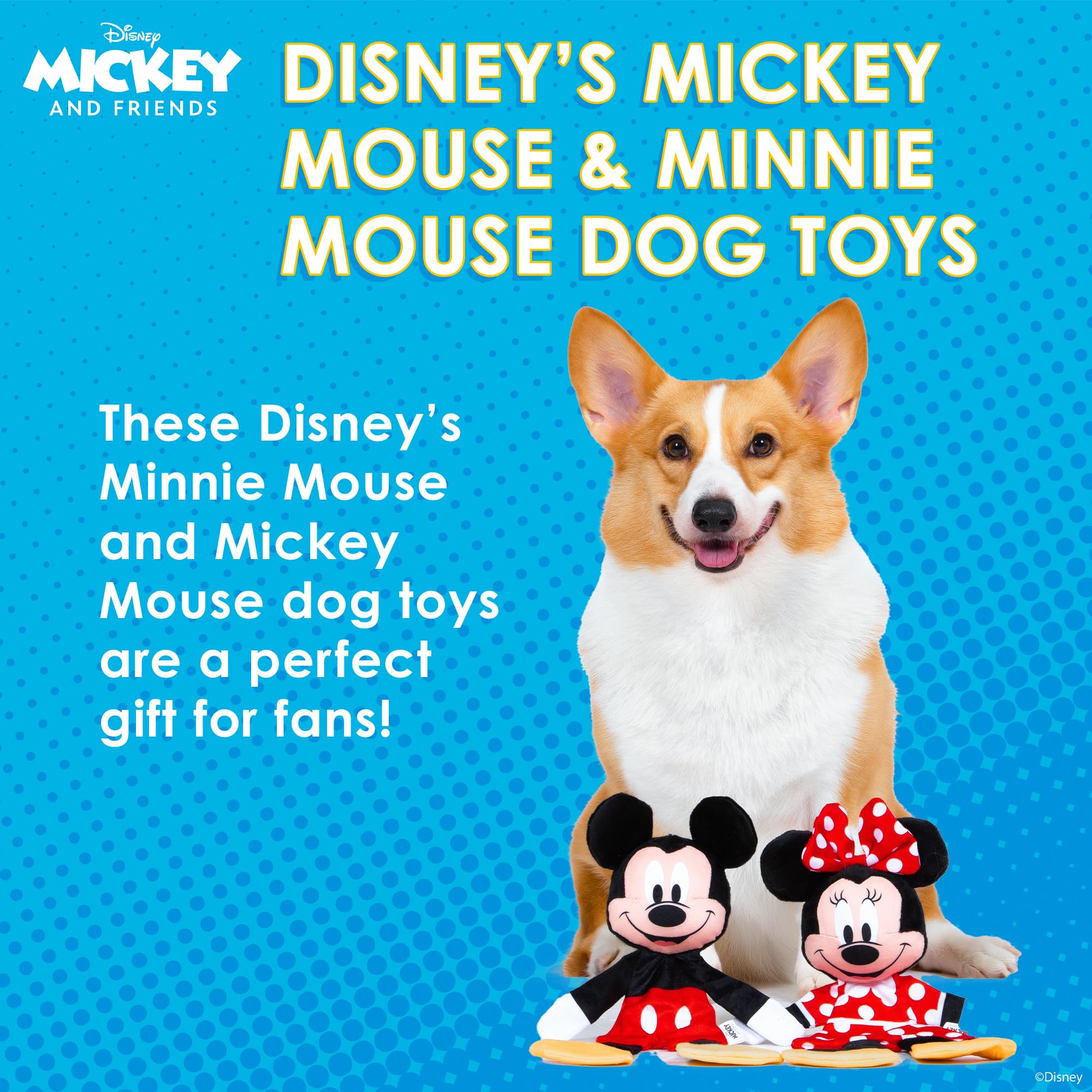 Disney For Pets Mickey Mouse & Minnie Mouse Plush Squeaker With Crinkle Flattie Body Dog Toy Set Dog Toys | Plush Squeaker Toy F