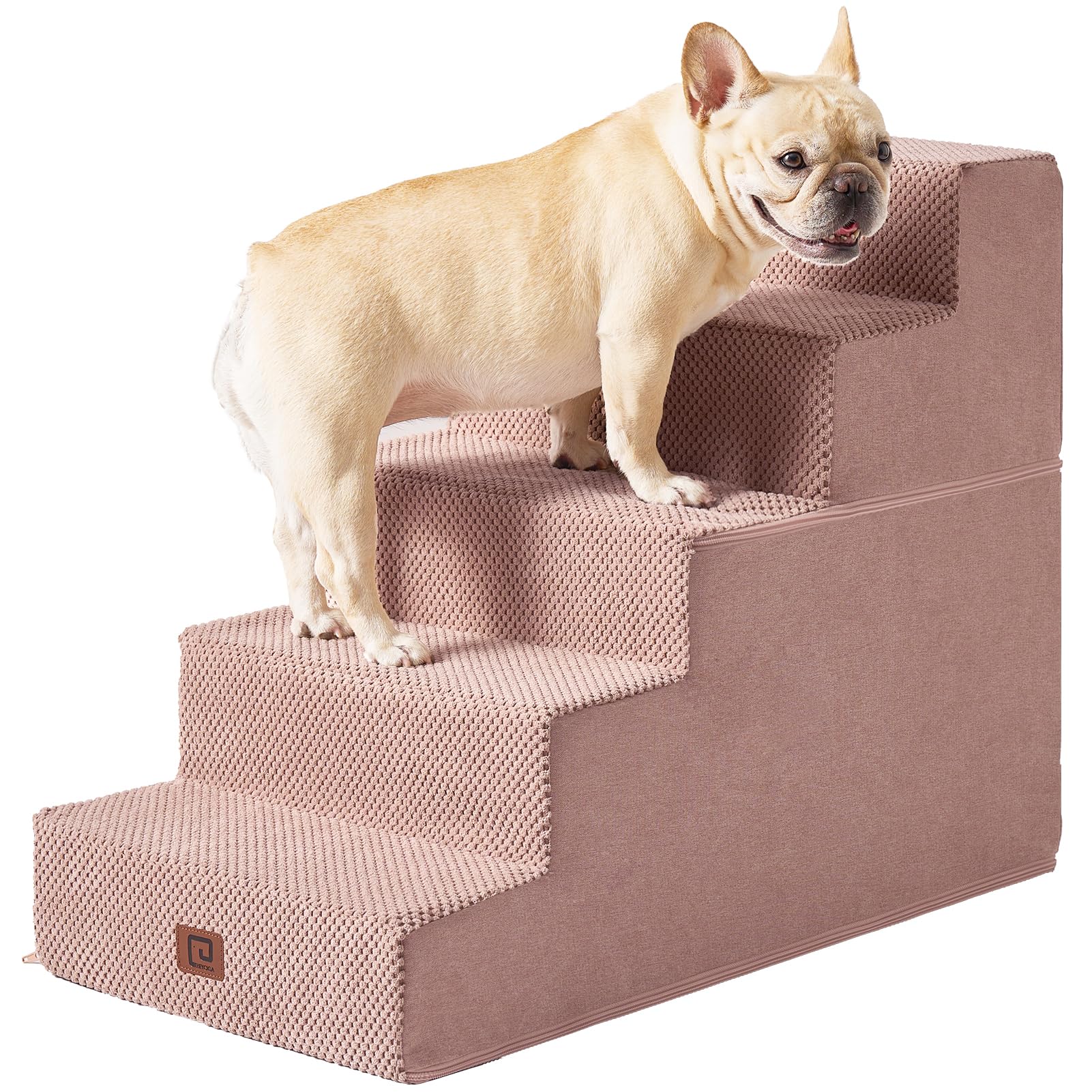 Eheyciga Dog Stairs For High Bed 22.5”H, 5-Step Dog Steps For Bed, Pet Steps For Small Dogs And Cats, Non-Slip Balanced Dog Indoor Ramp, Pink