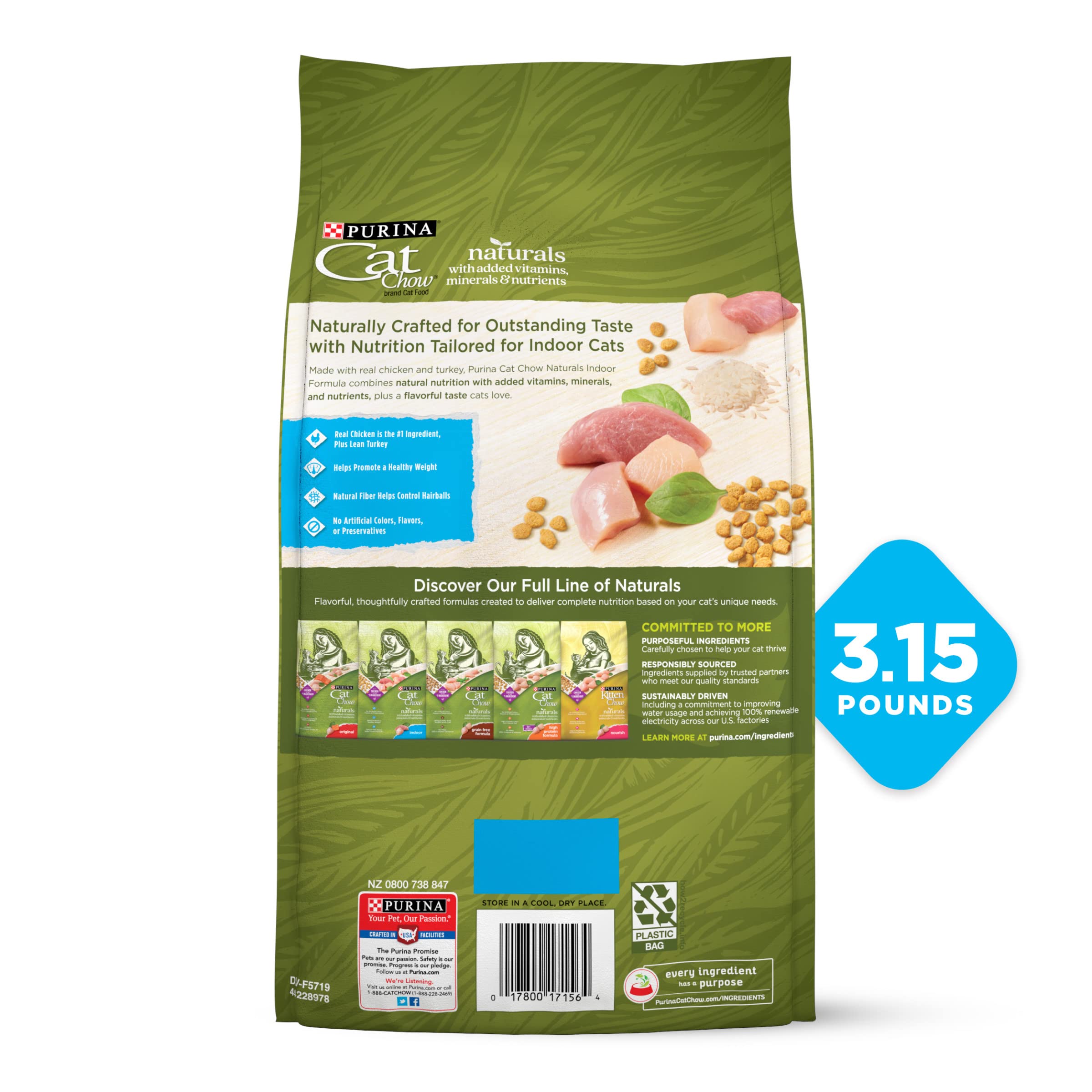 Purina Cat Chow Hairball, Healthy Weight, Indoor, Natural Dry Cat Food, Naturals Indoor - (Pack of 4) 3.15 lb. Bags