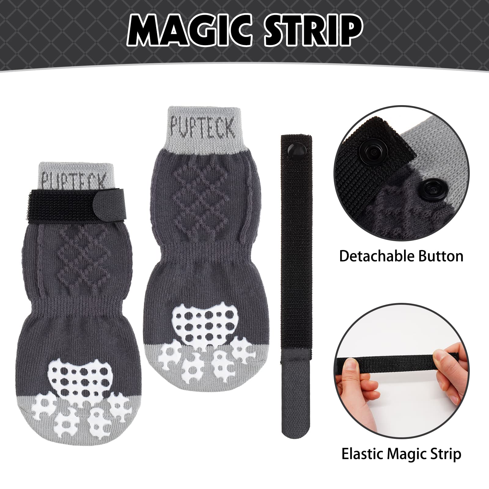 Pupteck Comfortable Anti-Slip Dog Socks 3 Pairs Soft Pet Paw Protection For Indoor Wear, Elastic Magic Straps For Small Medium Large Doggies Traction Control