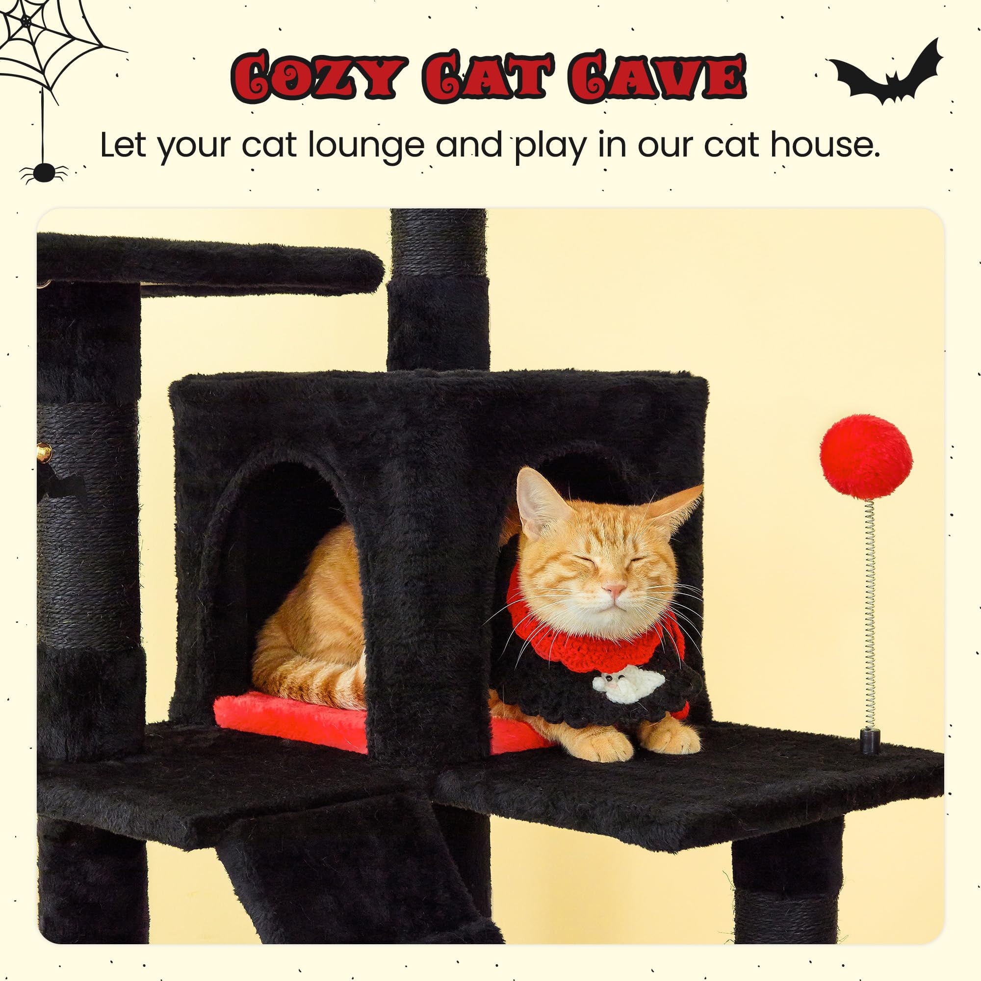Mwpo Gothic Cat Tree For Indoor Cats, 63.8 Inches Multi-Level Cat Tower With Sisal-Covered Scratching Posts, Padded Platform, Ha