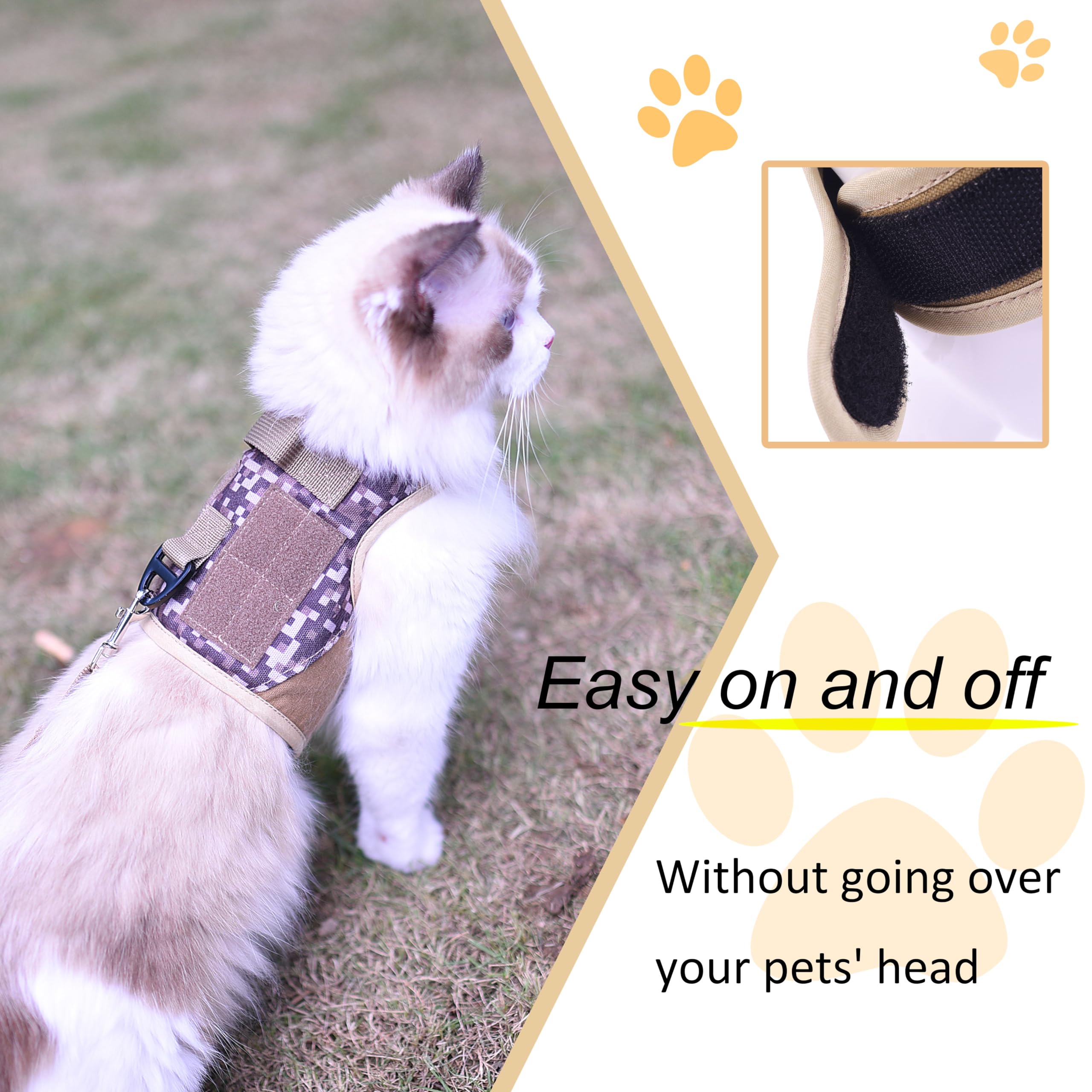 Tactical Cat Harness And Leash For Walking Escape Proof, Desert Camo, Large, Adjustable Cat Walking Jackets, Padded Stylish Cat