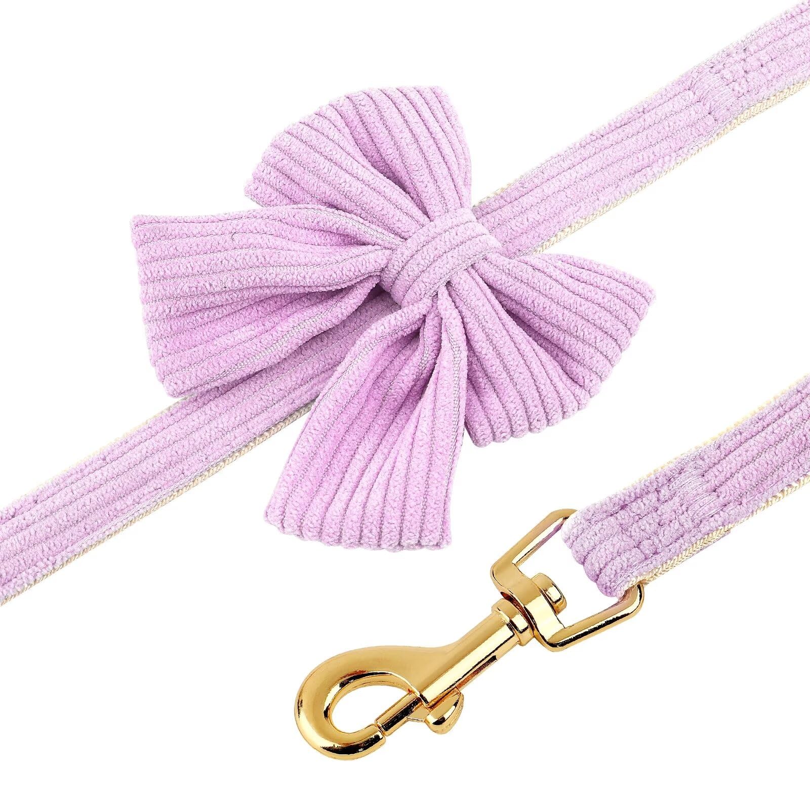 Didog Dog Collar And Leash Set With Bowtie, Girl Dog Collars Metal Buckle Adjustable For Small Medium Dogs(Purple, M)