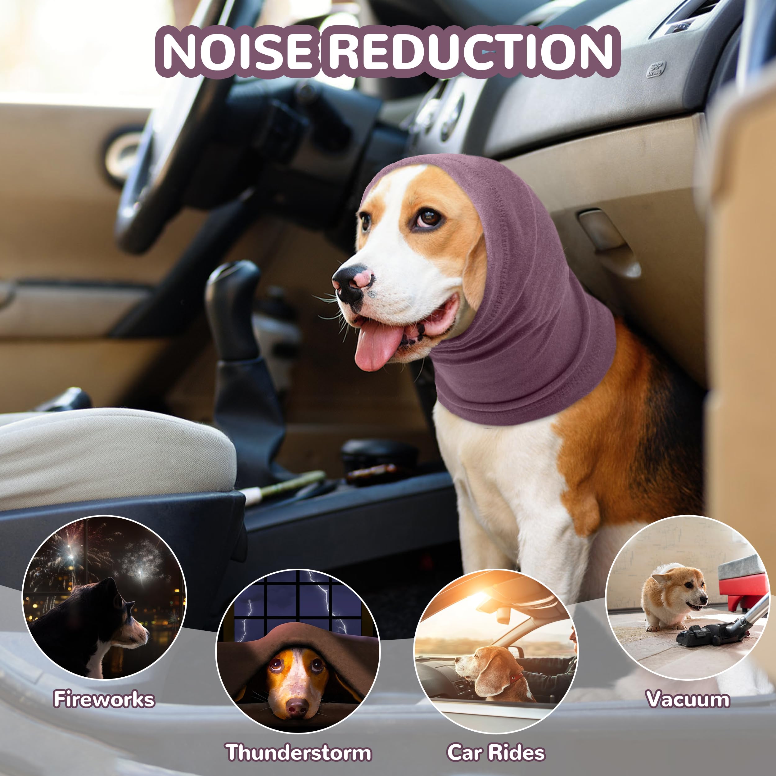 PUMYPOREITY Calming Dog Ear Muffs, Noise Protection, Anxiety Relief, Purple, Large