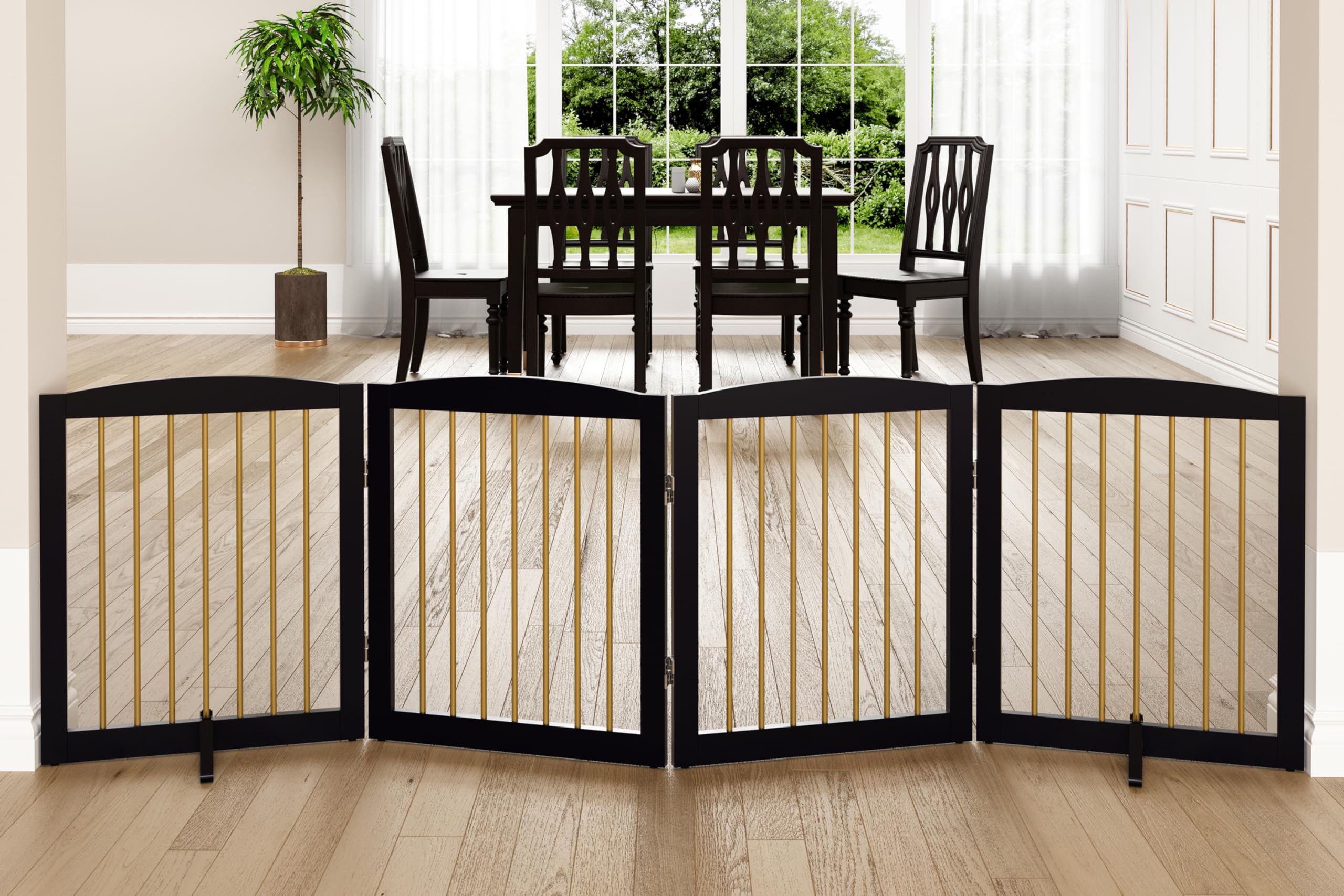 PUPETPO Freestanding Pet Gate for Dogs, Foldable Wooden Dog Gate for House, Indoor Dog Gate for Stairs, Doorways, Step Over Pet 