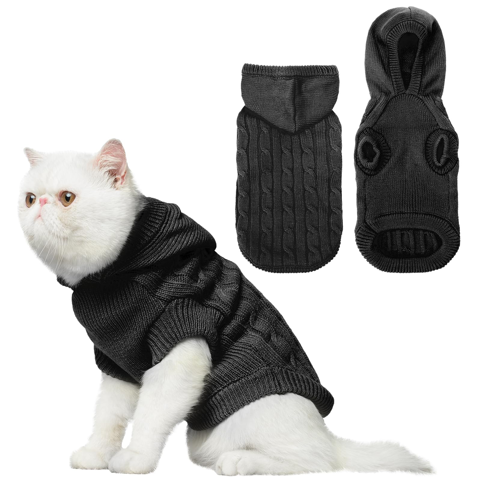 Pupteck Winter Dog Cat Sweater Coat - Soft Cold Weather Clothes Knitwear For Kitties & Small Dogs Indoor Outdoor Walking Warm, K