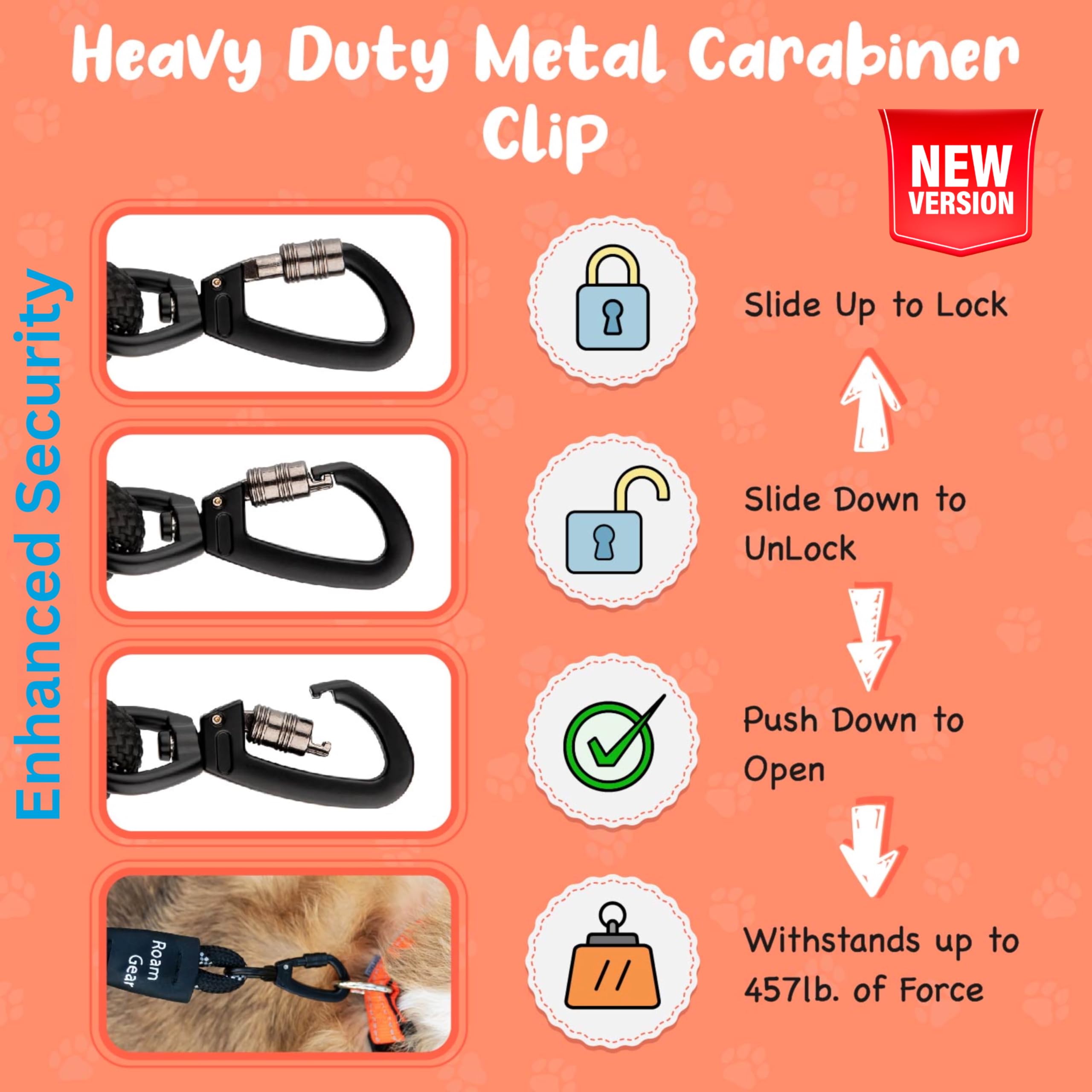 6 Foot Dog Leash, Two Extra Padded Handles, Heavy Duty Dog Leash For Medium To Large Pets, Highly Reflective, Shock-Absorbing No Pull Rope Lead, Durable For Walking, Running, Training Lead - Roam Gear