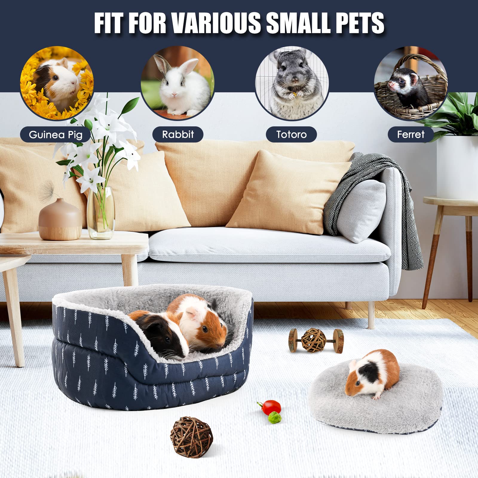 Oneju Pet Bed, Oval Cuddler, Polyester, 11.8X8.66X5.1 Inches, For Guinea Pig, Rabbit, Hedgehog, Hamster, Rat, Chinchilla, Ferret