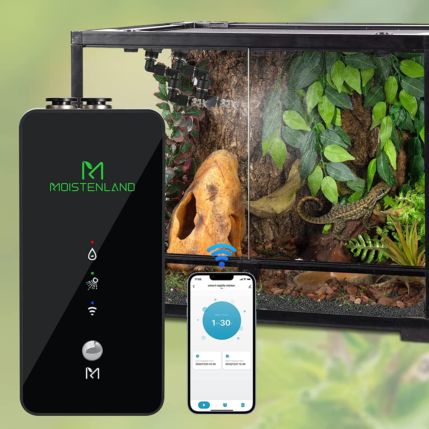 Moistenland WiFi Enabled Reptile Mister for Terrariums - Adjustable Misting Nozzles for Snakes, Tortoises, and Lizards