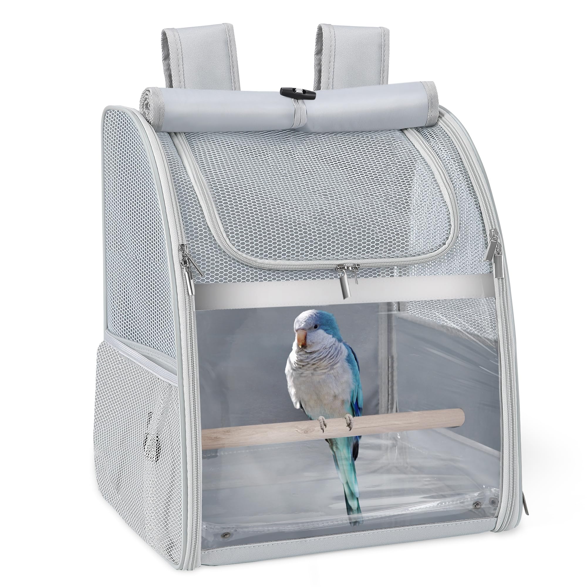 Sanmoncare Bird Backpack Carrier, Water Repellent Fabric Cockatiel Travel Bag with Stand, Lightweight and Portable Travel Cage f